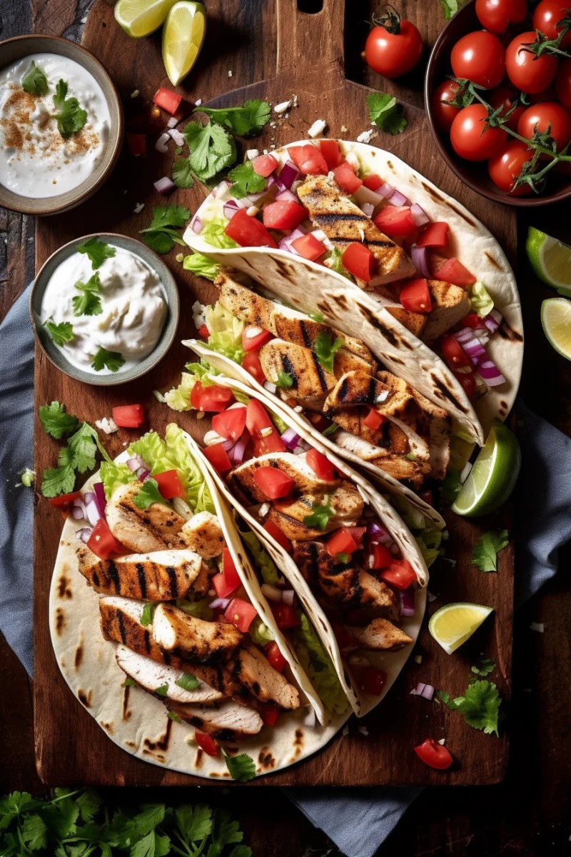 Grilled Chicken Tacos with Fresh Veggies and Creamy Dip