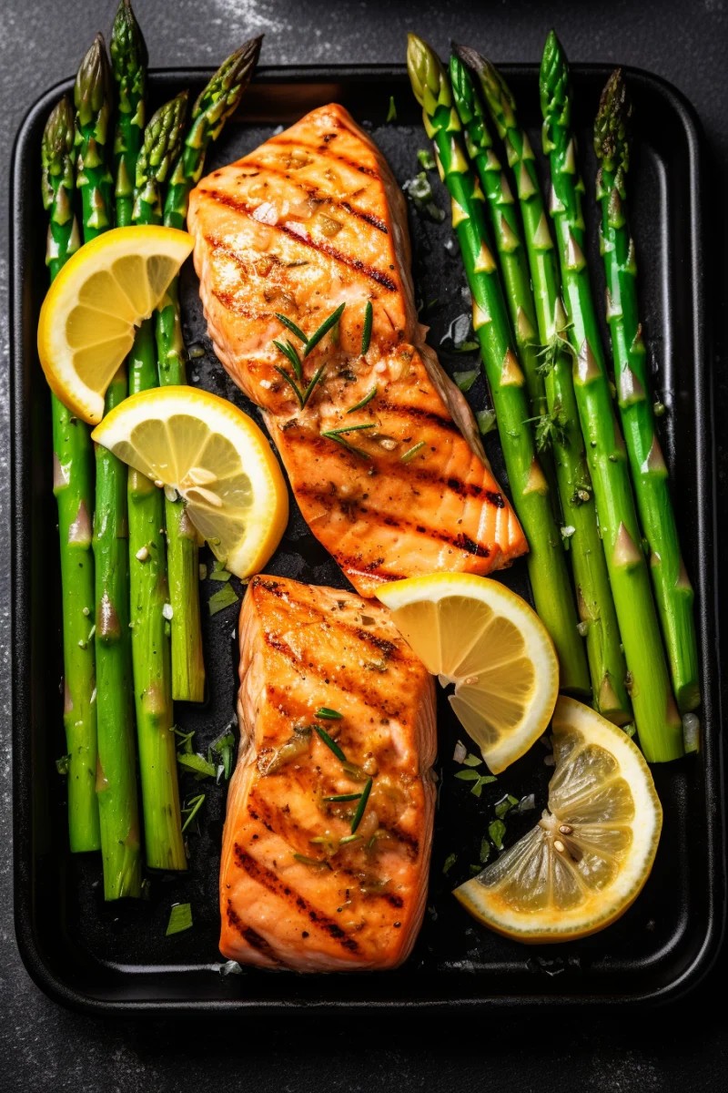 Salmão Grelhado com Aspargos e Fatias de Limão