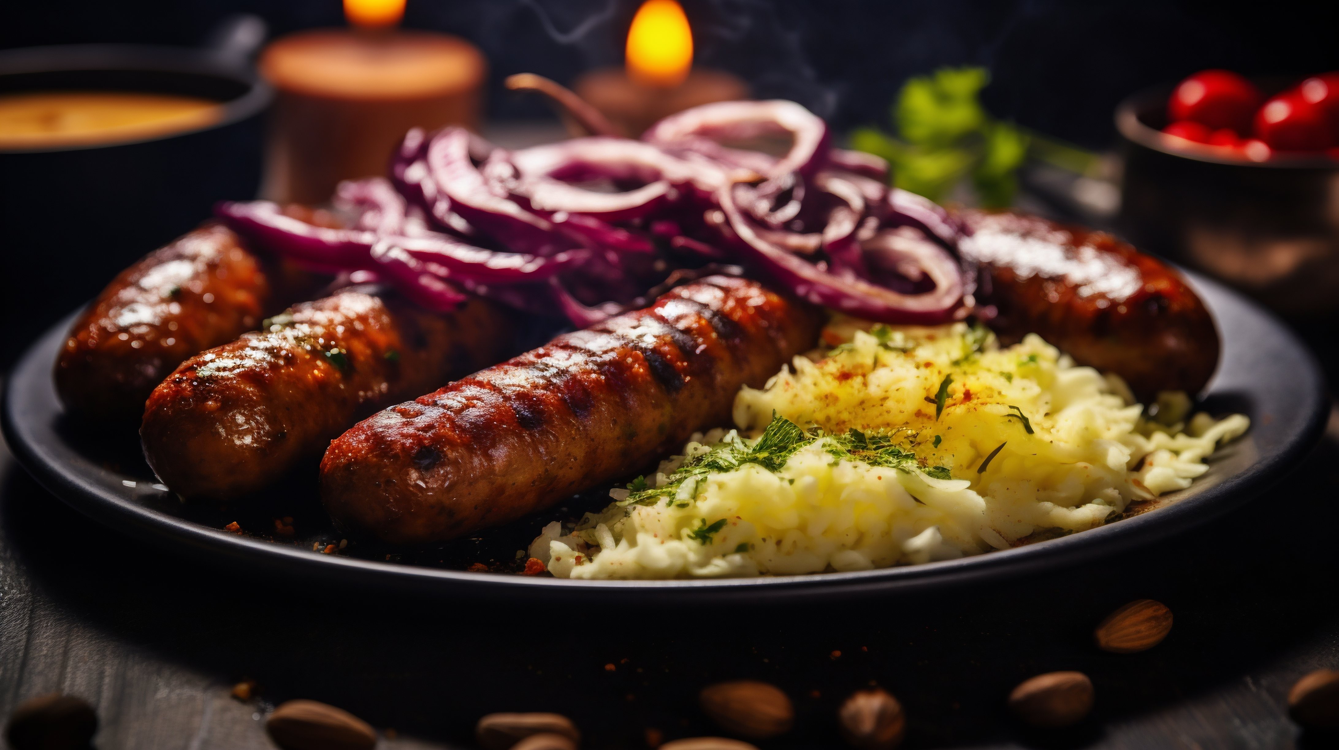 Salchichas a la parrilla con cebolla y chucrut