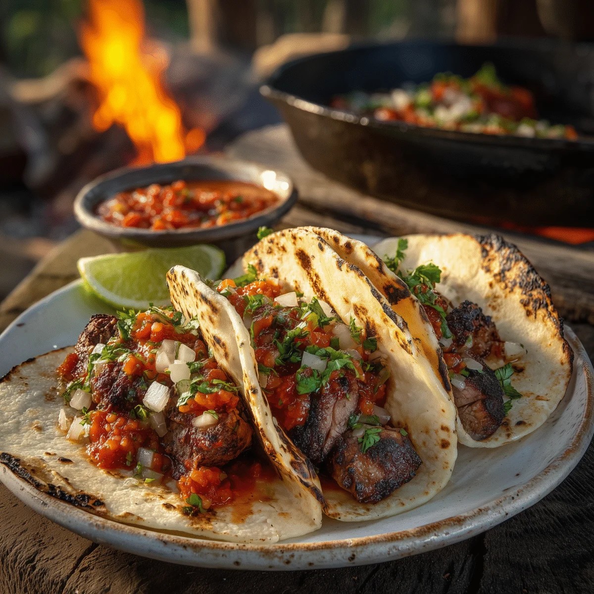 Tacos de Carne Grelhada com Salsa Fresca e Limão