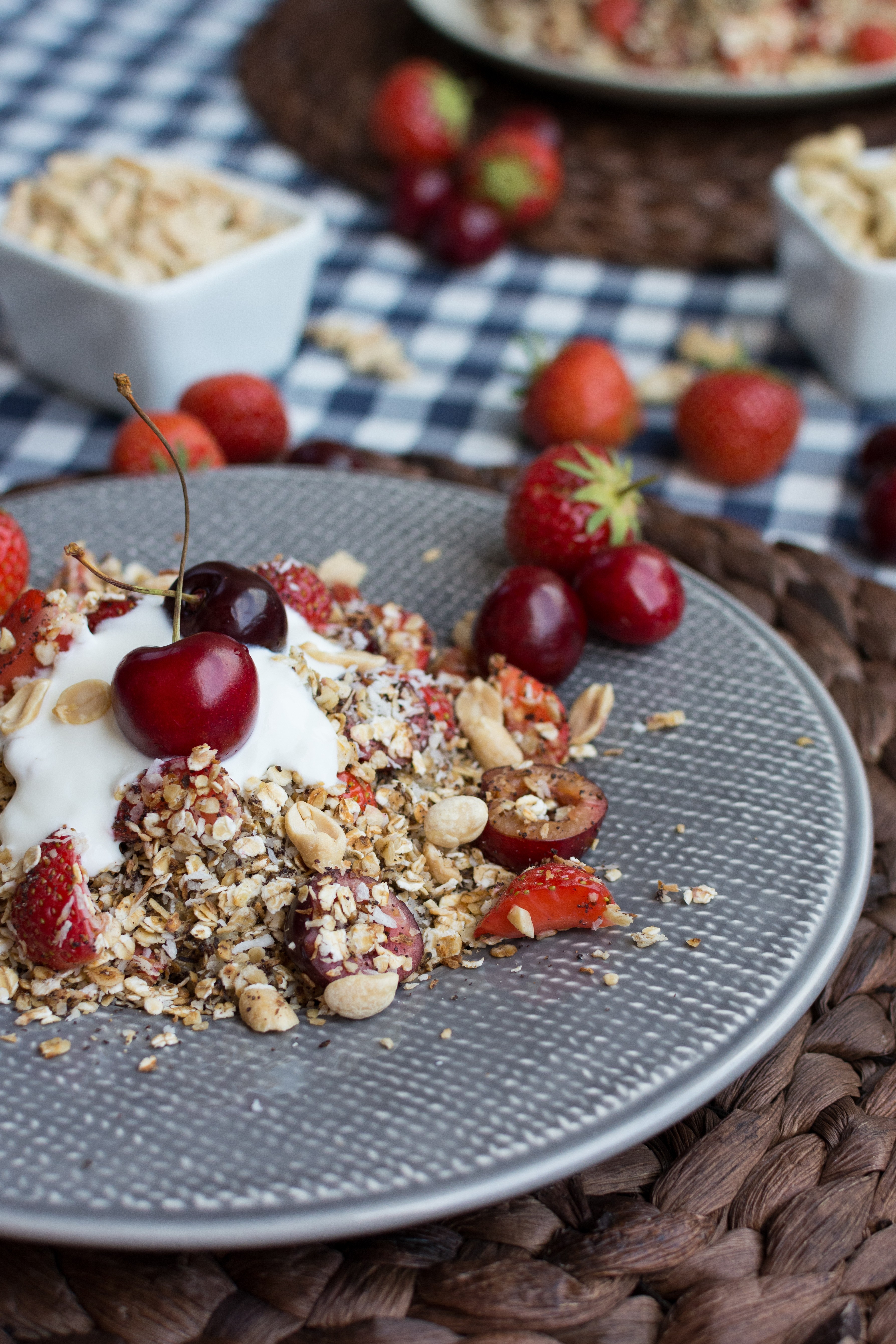 Granola saudável com cerejas