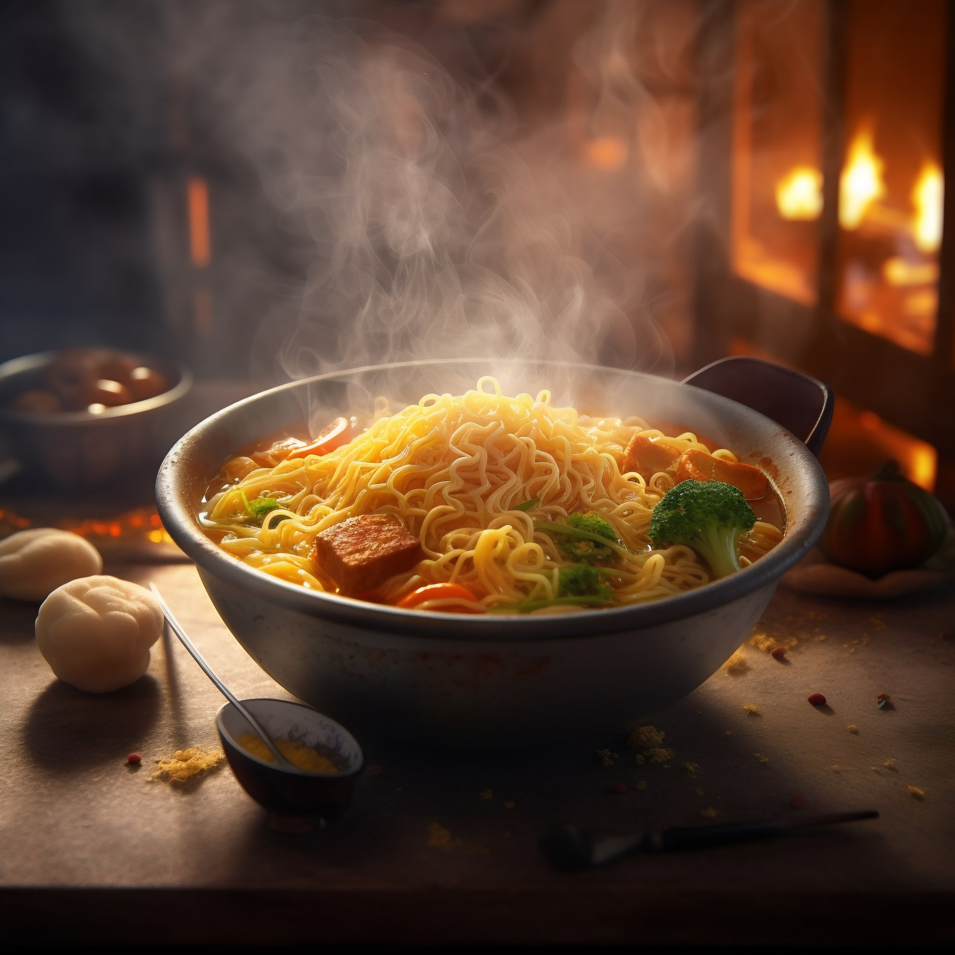 Hot noodles in a bowl