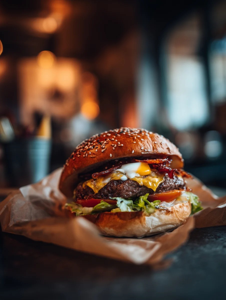 Juicy Bacon Cheeseburger with Sesame Bun