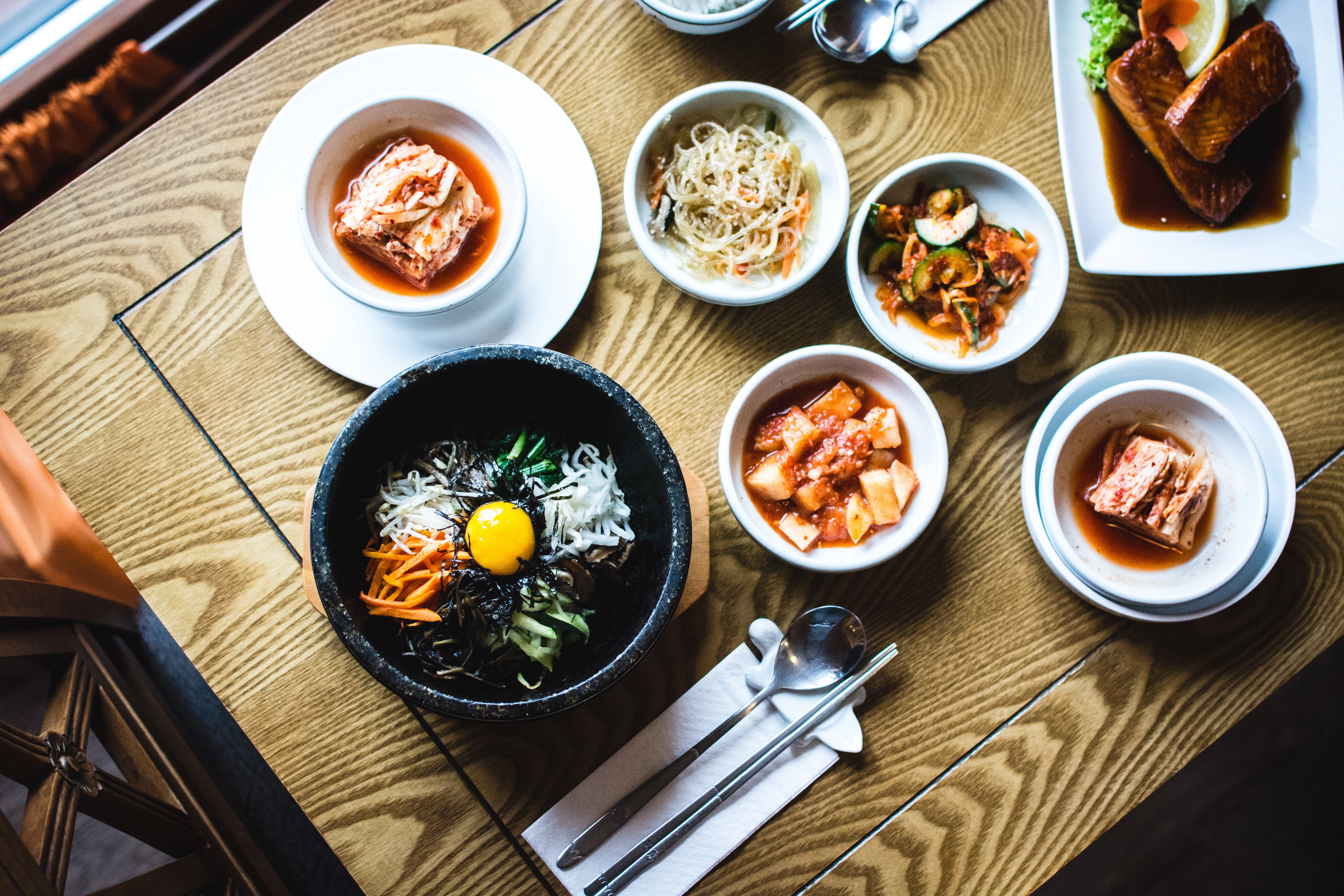 위에서 본 한국식 식사