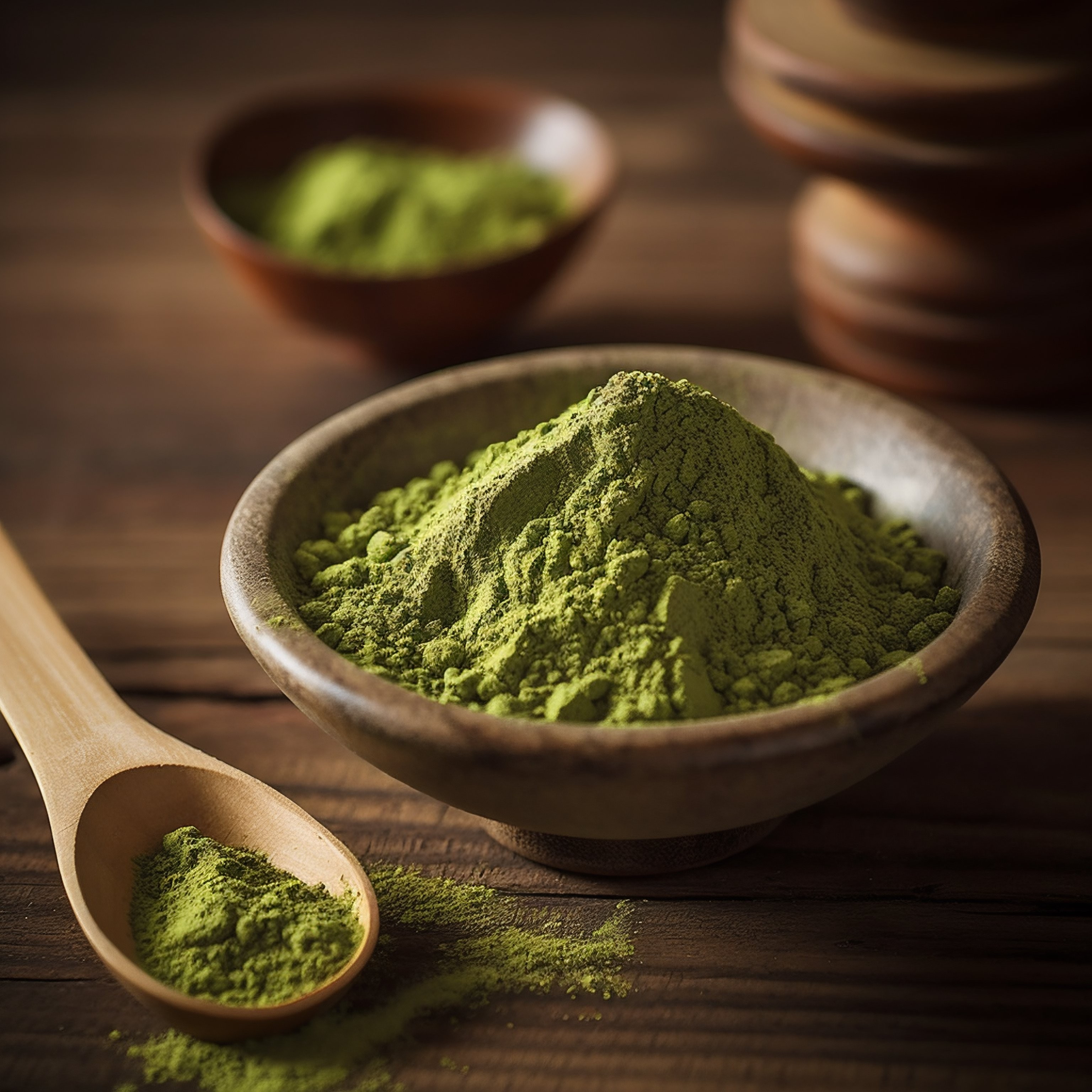 Matcha Green Tea Powder in Rustic Bowls