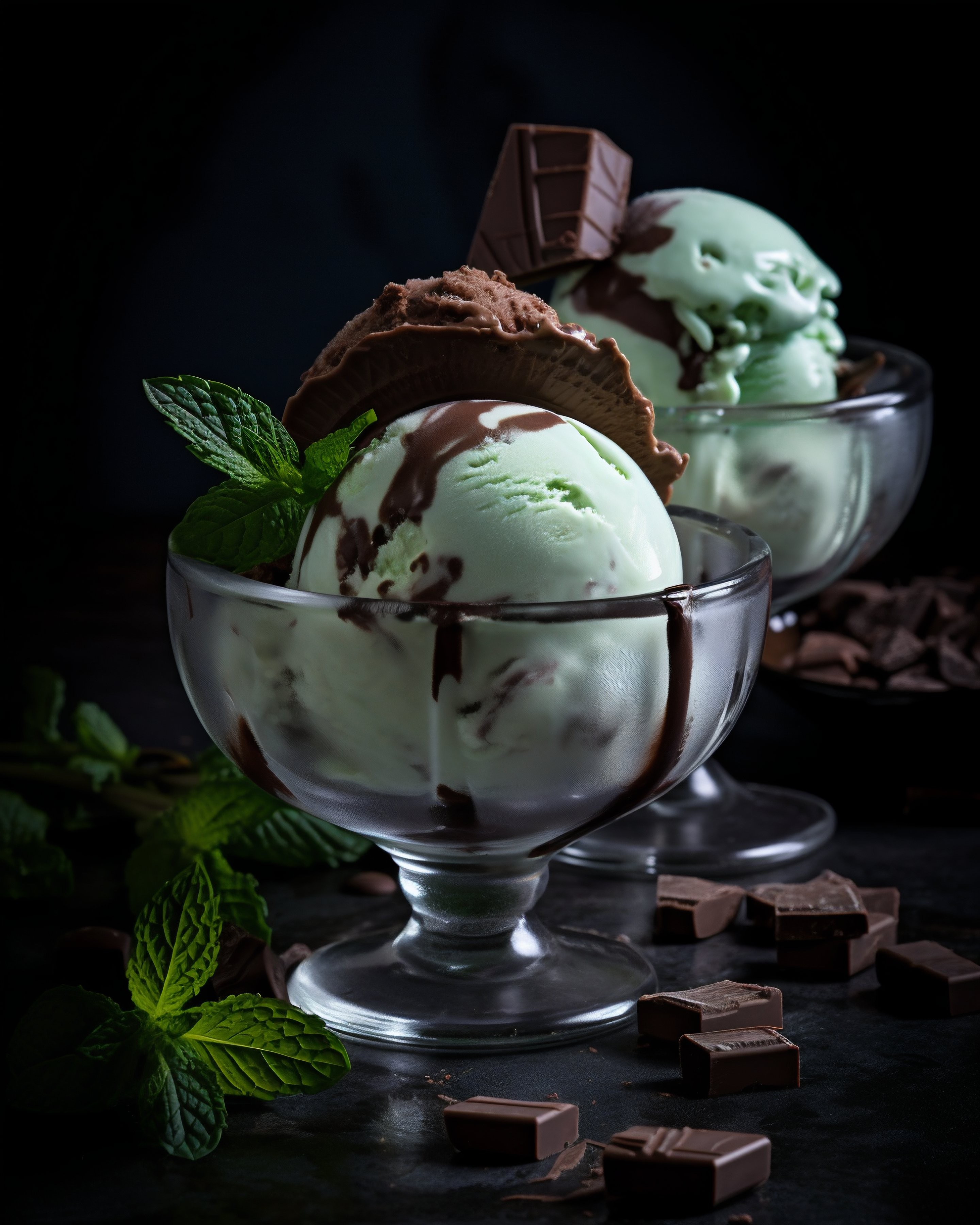 Mint chocolate ice cream studio shot
