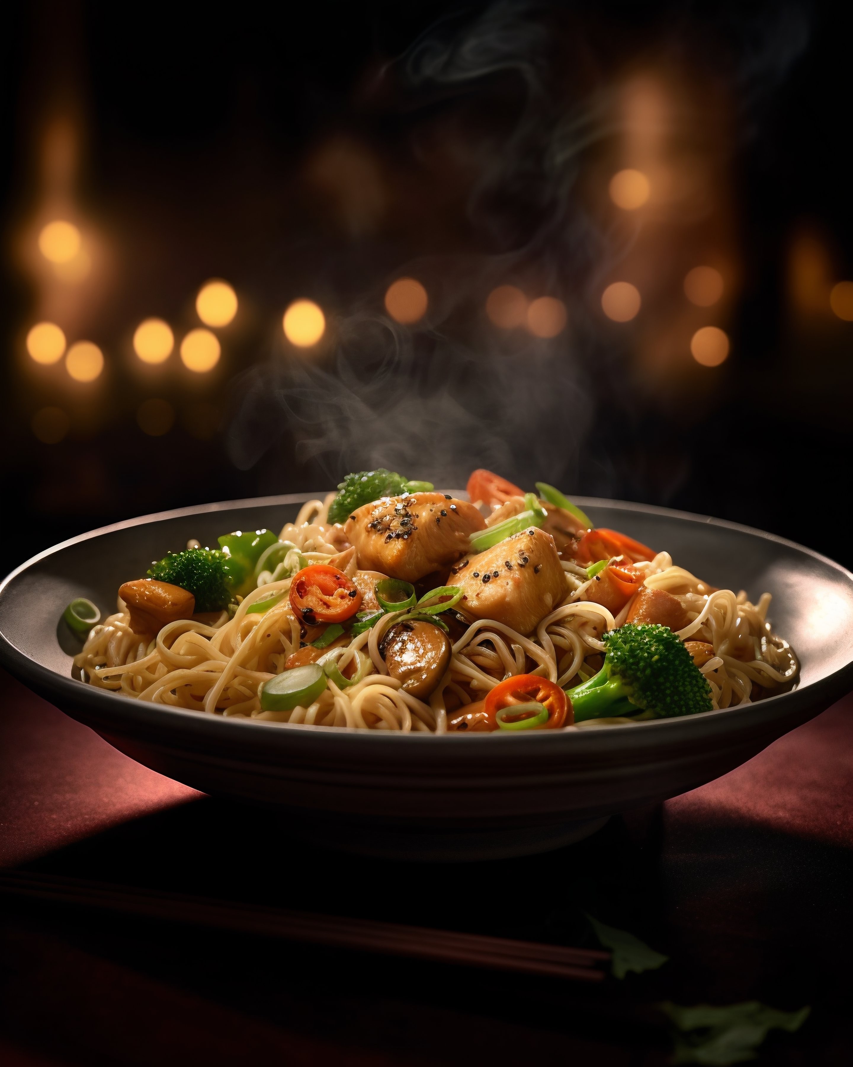 Fideos con pollo y brócoli
