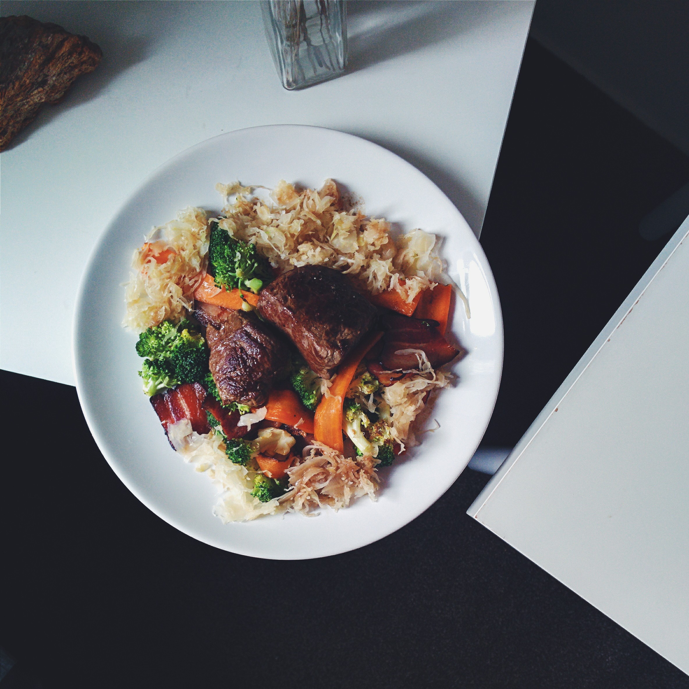 Paleo beef steaks with vegetables and cabbage