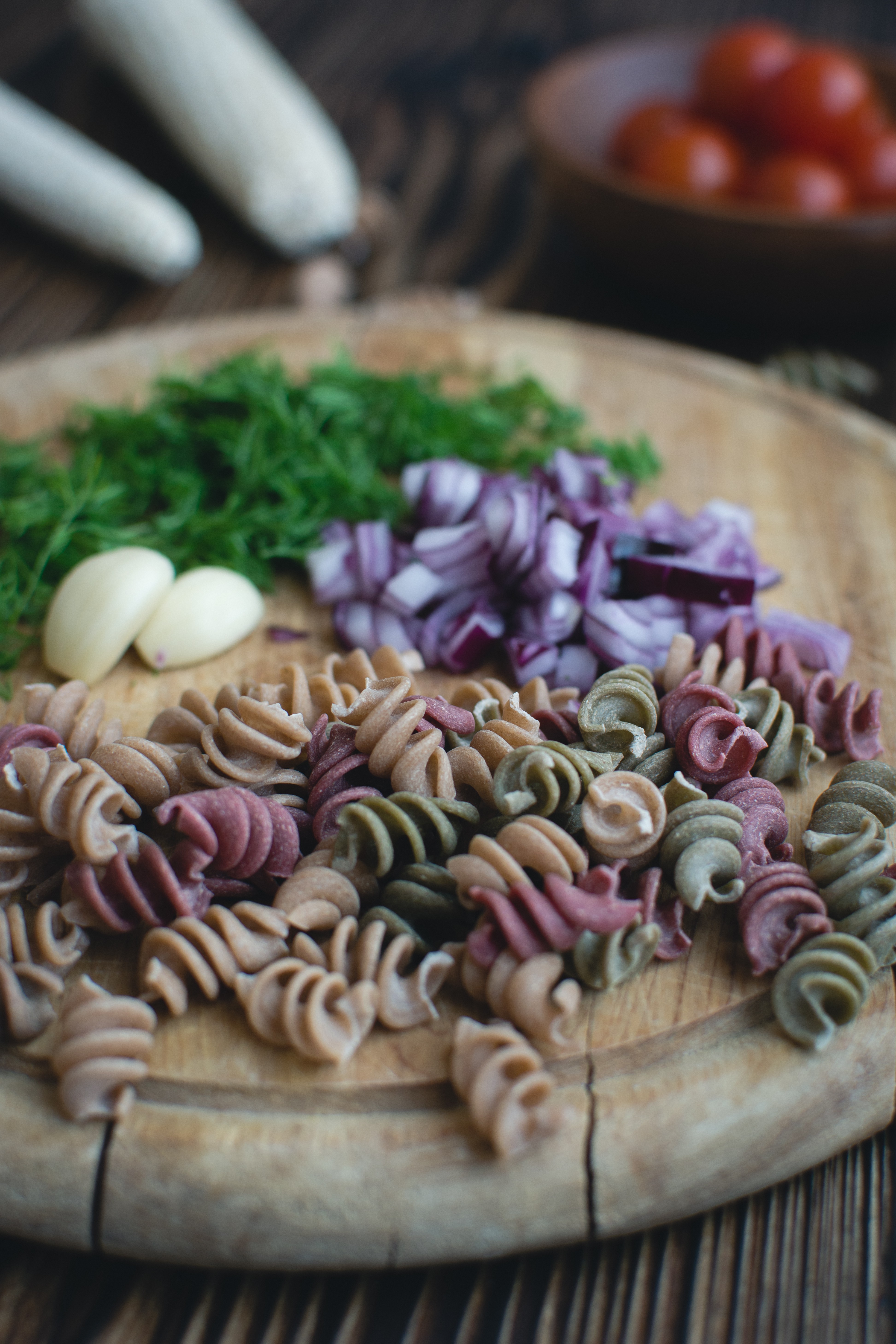 Pasta fusilli prepared for cooking