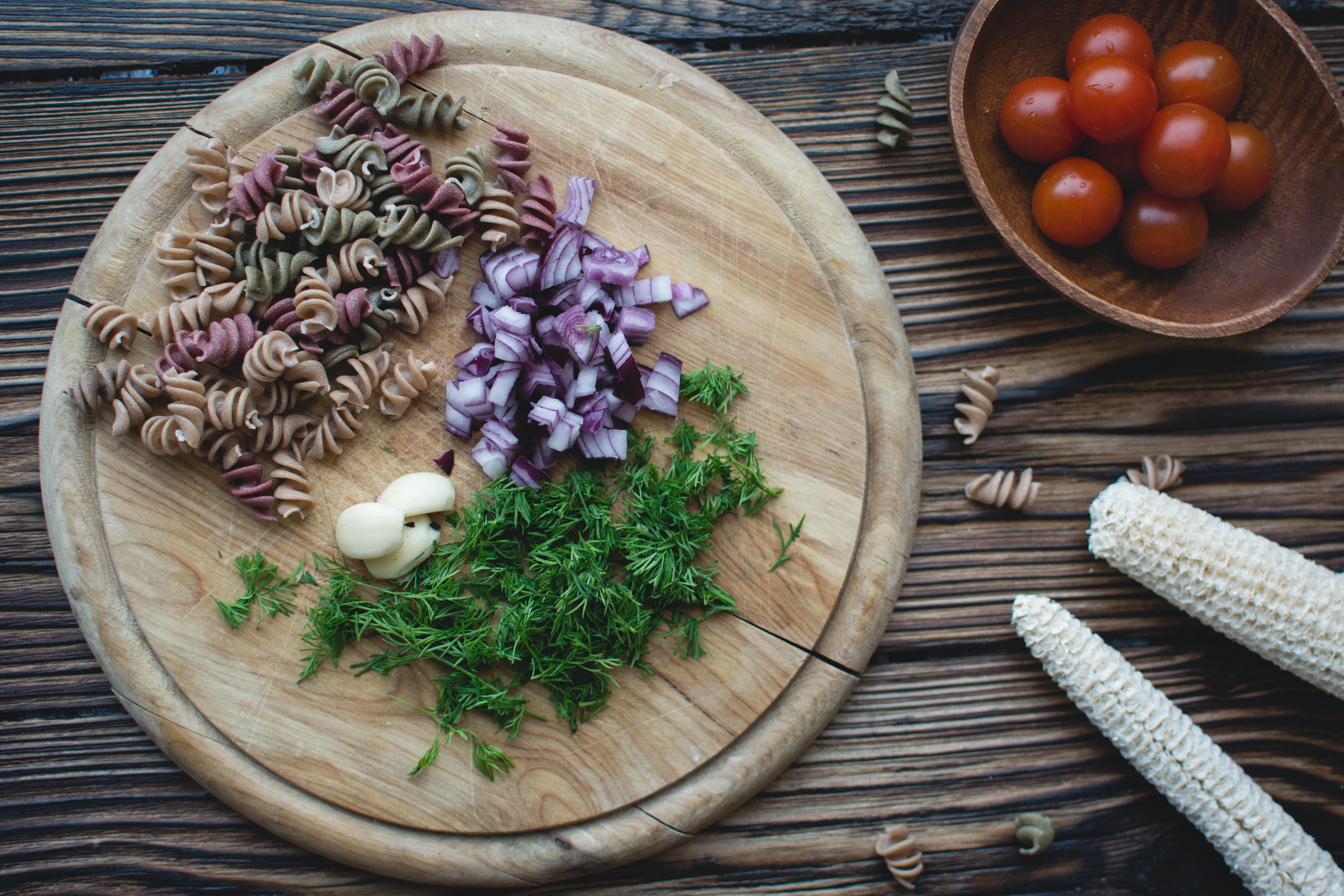 Pasta fusilli prepared for cooking