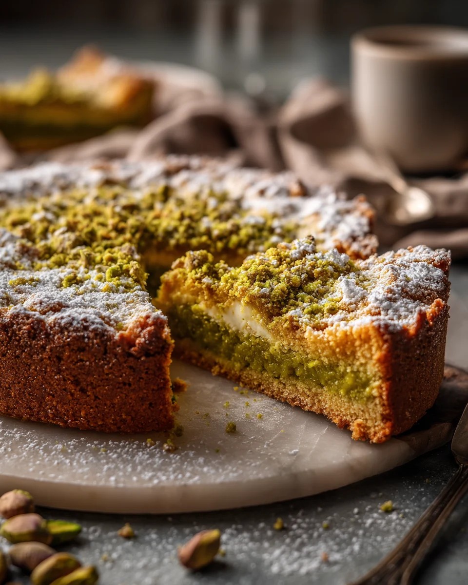 Fatias de Bolo de Pistache com Recheio Cremoso
