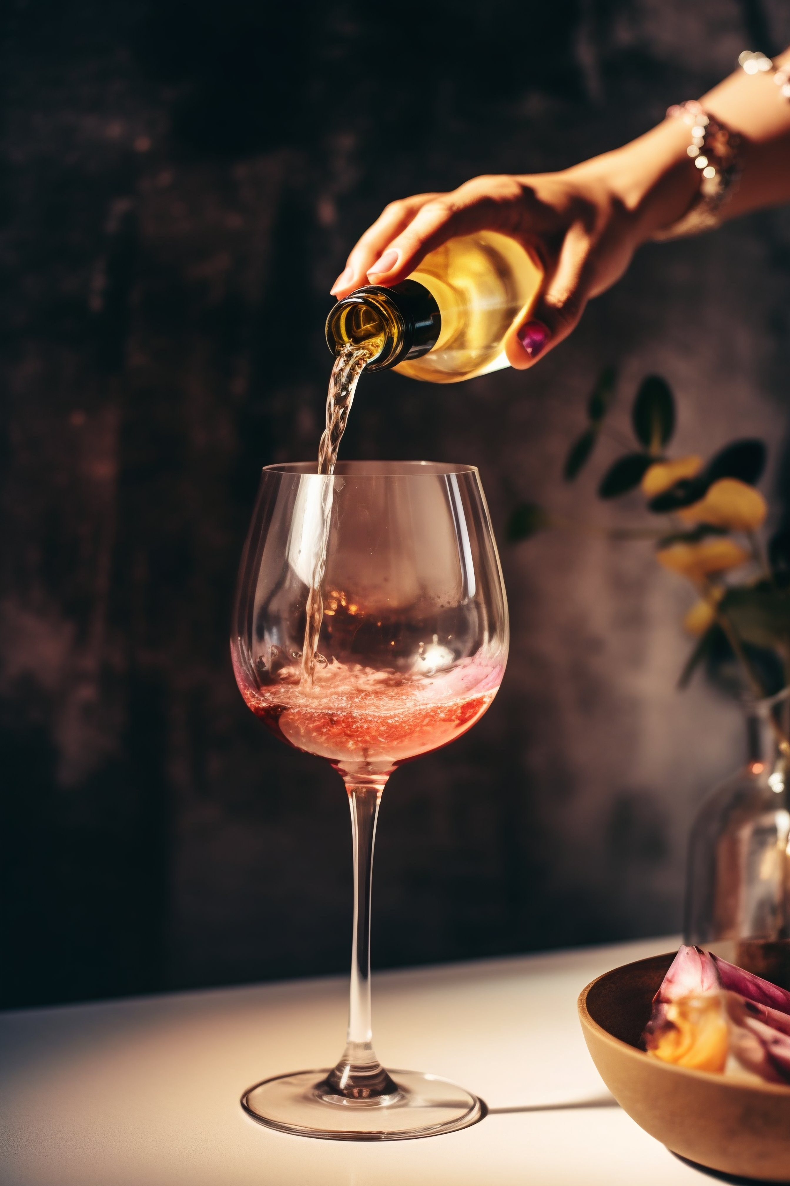 Servindo vinho em um copo