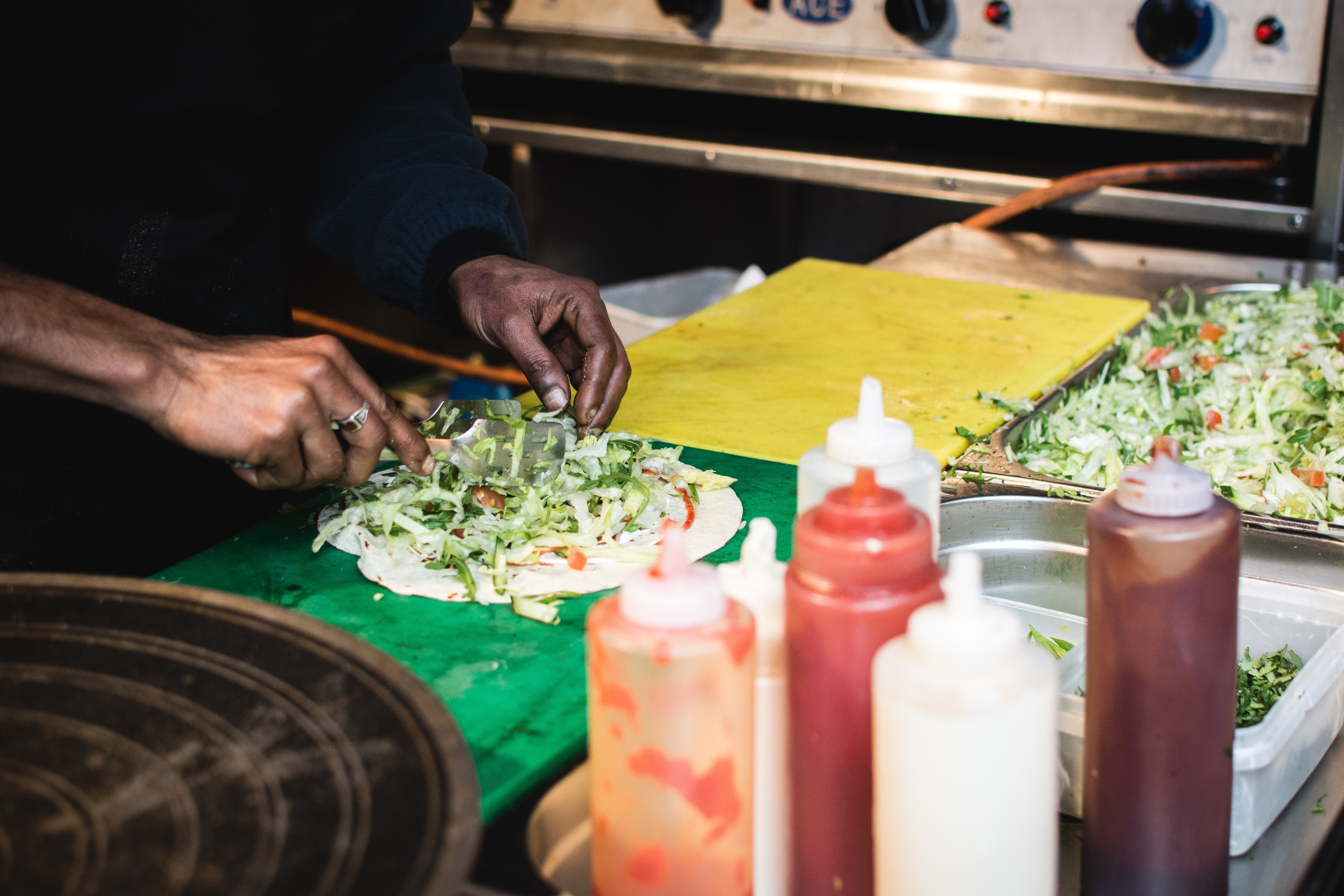 Preparing street food wraps