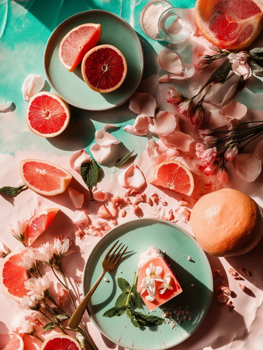 Refreshing Grapefruit Dessert with Floral Accents