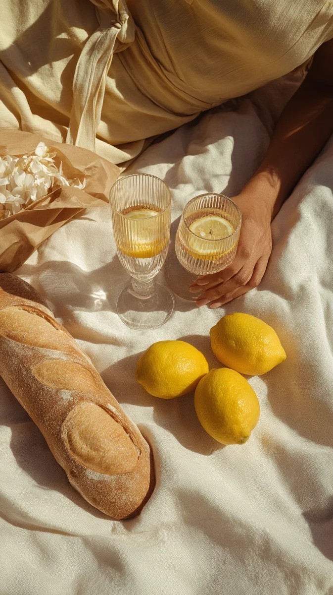 Refreshing Lemon Drinks with Fresh Baguette and Lemons