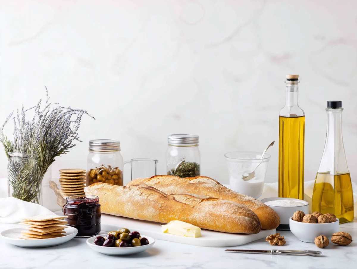 Rustic Baguette with Olive Oil and Spreads