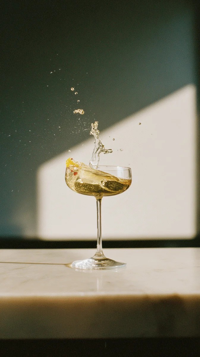 Sparkling Cocktail with Splash in Elegant Glass