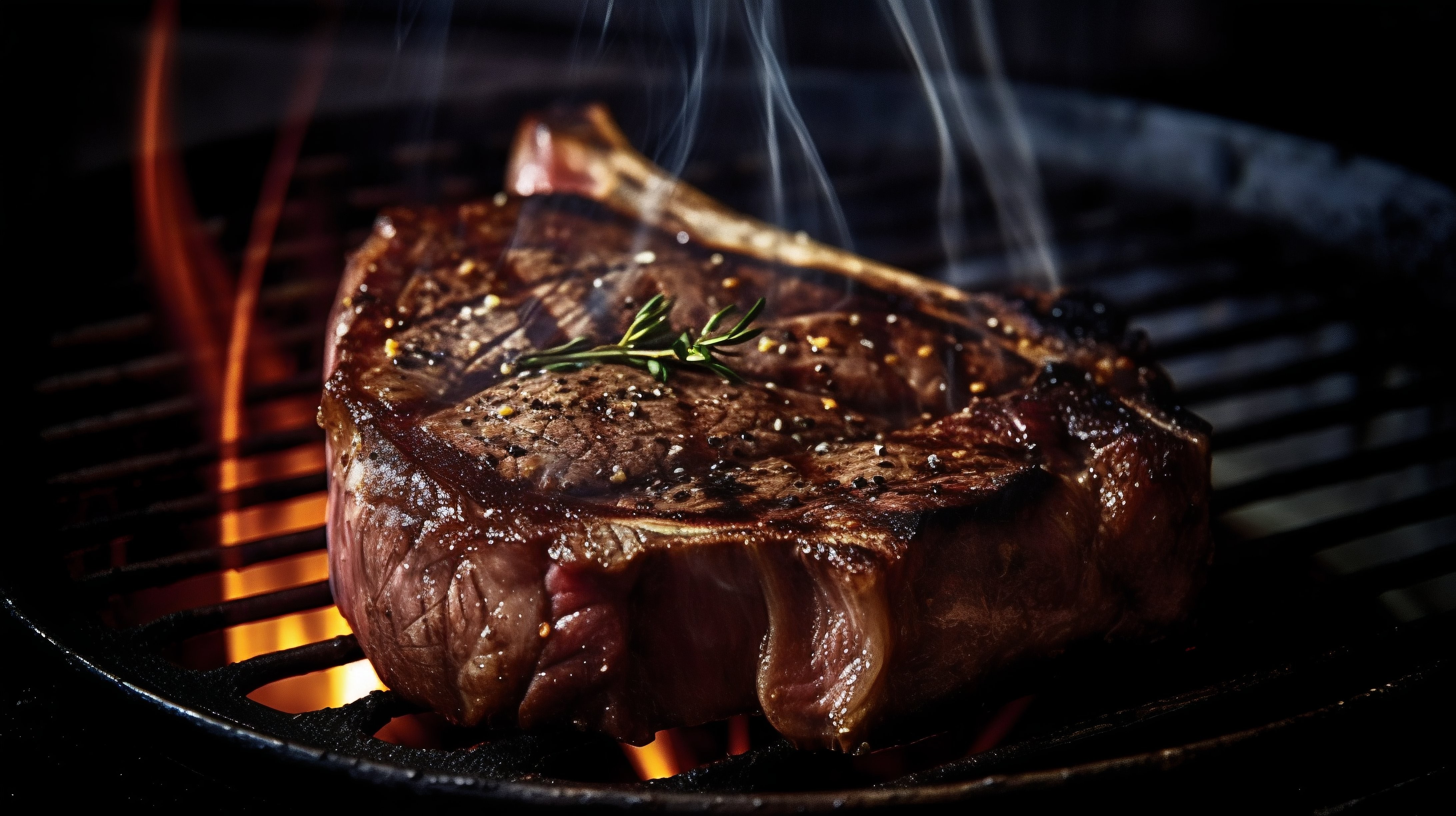 Close-up de bife na churrasqueira