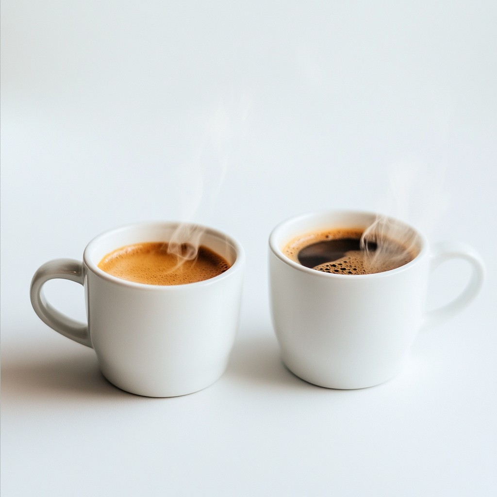 Tazas de café humeantes sobre un fondo blanco