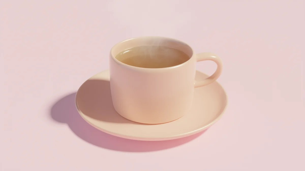 Steaming Cup of Herbal Tea on Pink Plate