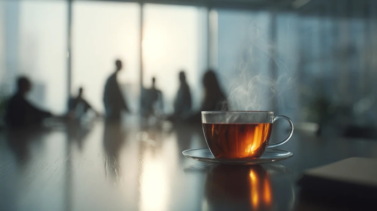 Steaming Cup of Tea on Conference Table