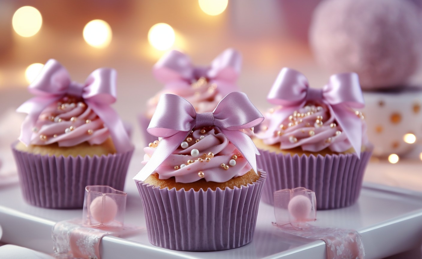Stylish Cupcakes with Pink Frosting and Bows
