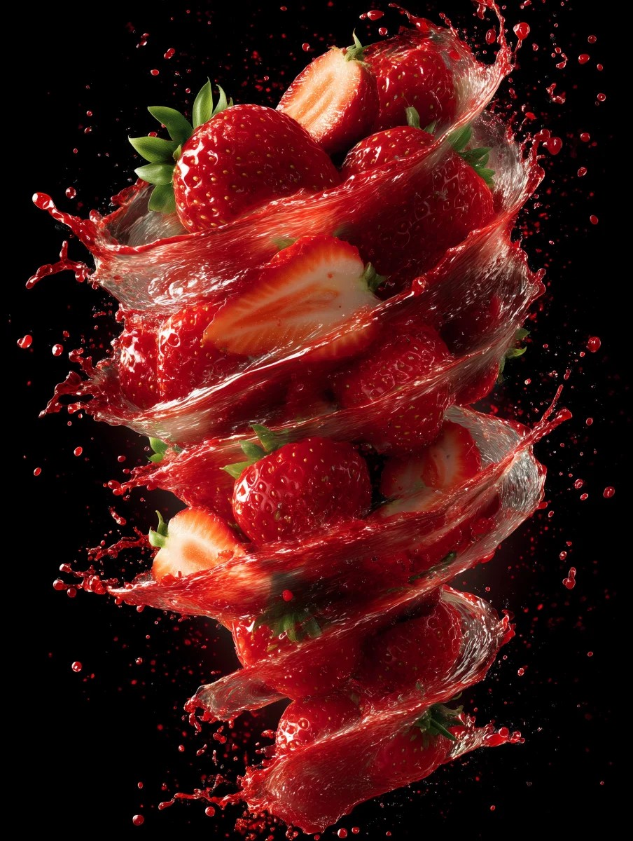 Swirling Fresh Strawberries with Splashing Juice