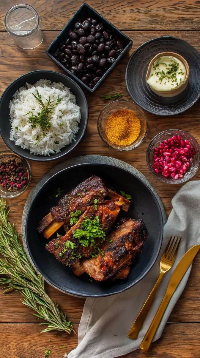 Costillas a la Parrilla Tiernas con Arroz y Frijoles Negros