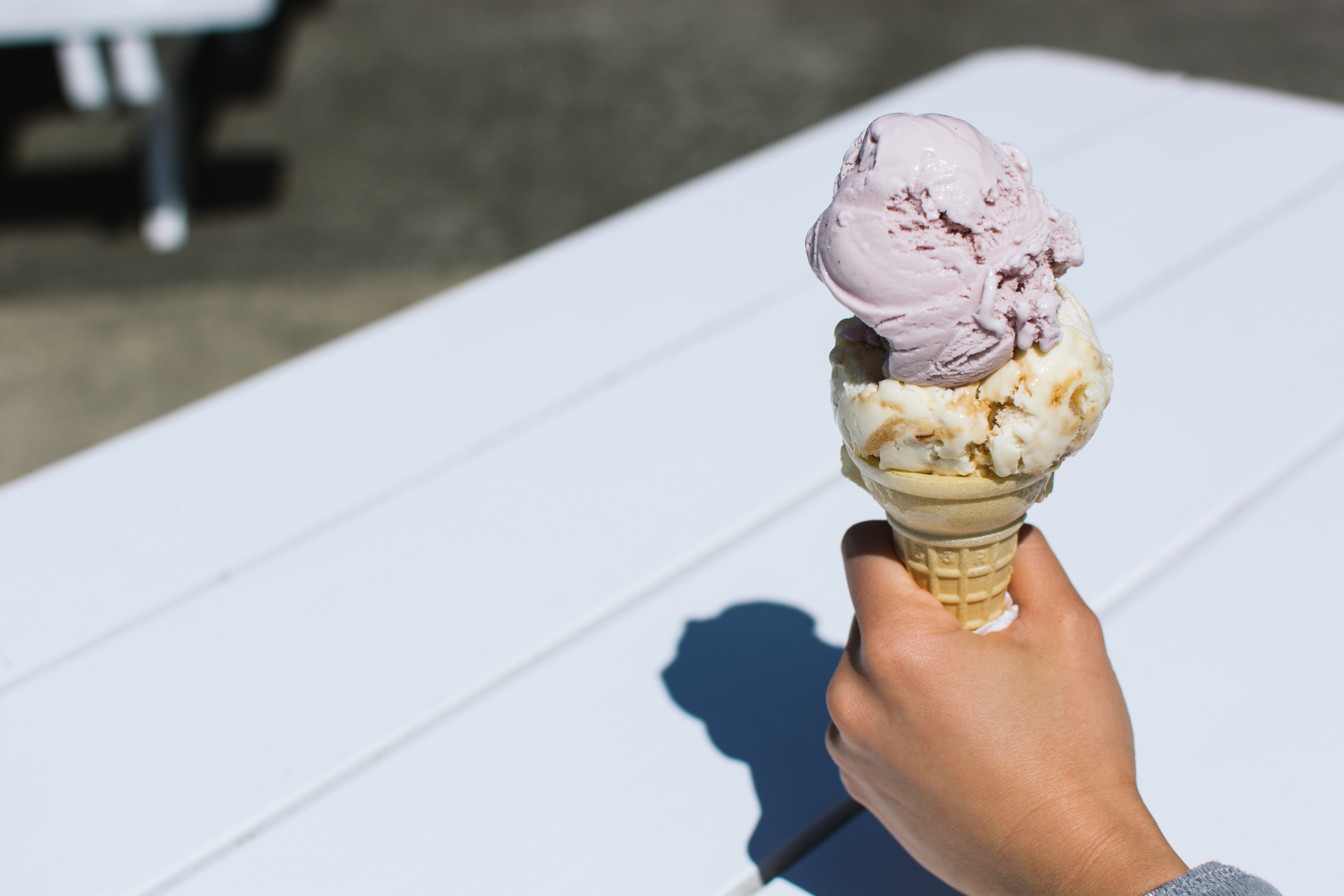Two scoops of creamy ice cream