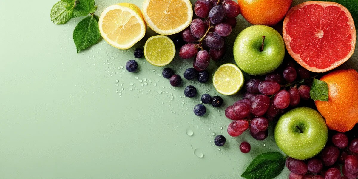 Vibrant Fresh Fruits on Green Background