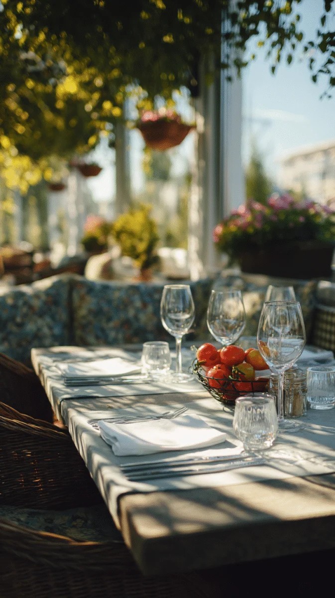 Vibrant Outdoor Dining Table with Fresh Tomatoes