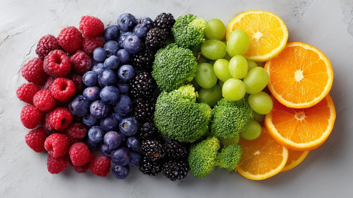 Arcoíris Vibrante de Frutas Frescas y Brócoli