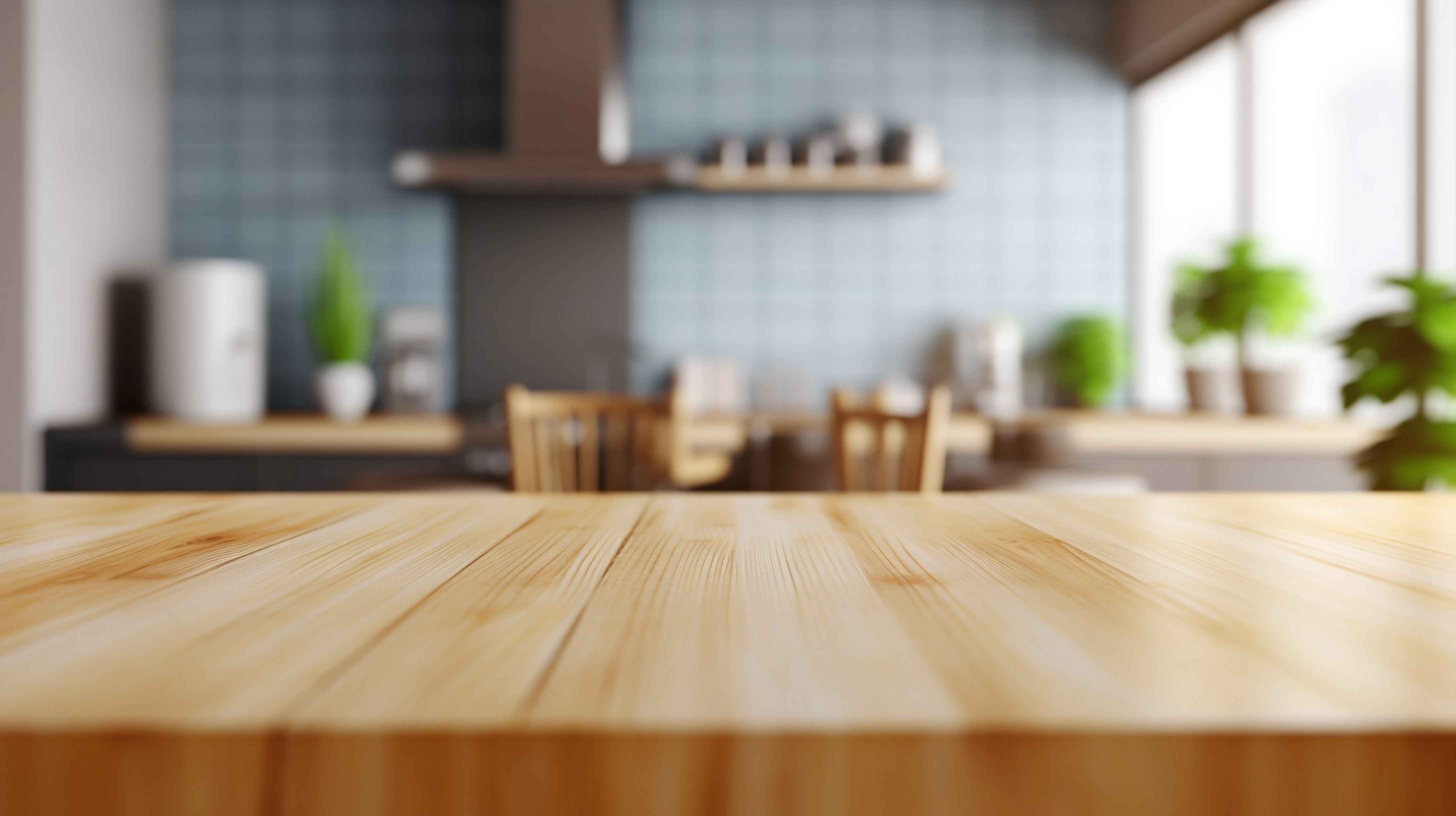 Detalhe de mesa de cozinha de madeira