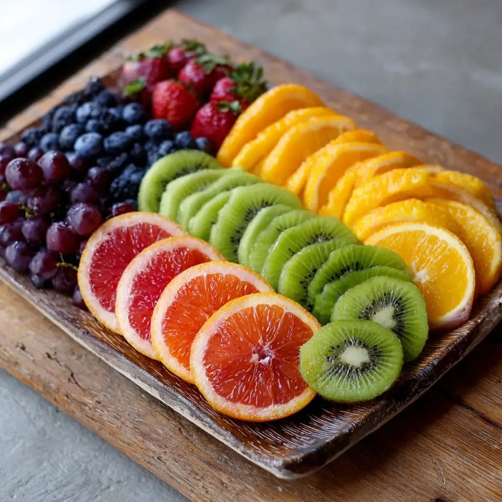 Vibrant Fruit Platter with Kiwi and Berries | Foodiesfeed AI