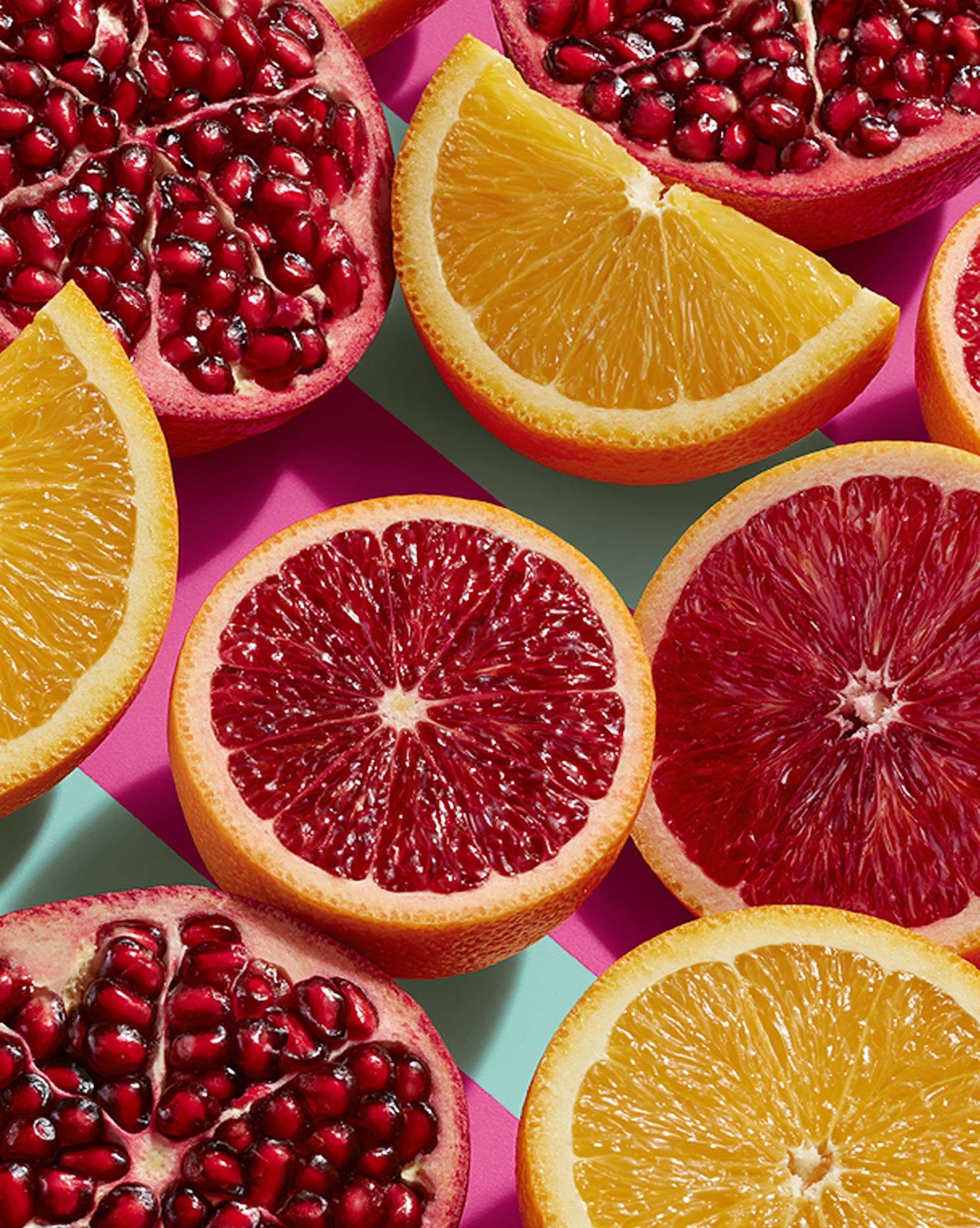 Colorful Citrus and Pomegranate Fruit Display