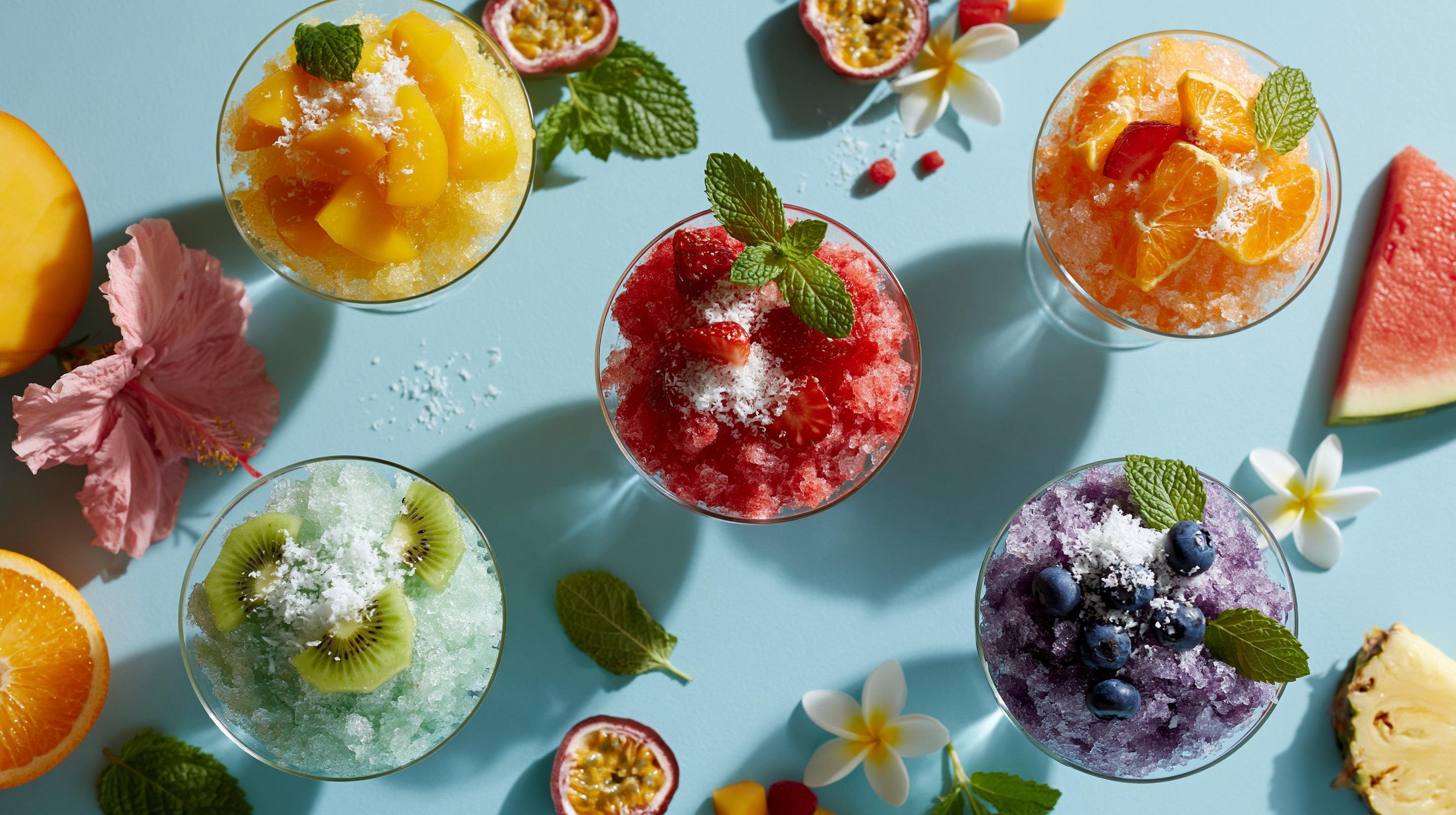 Postres de Hielo Raspado de Frutas Coloridas