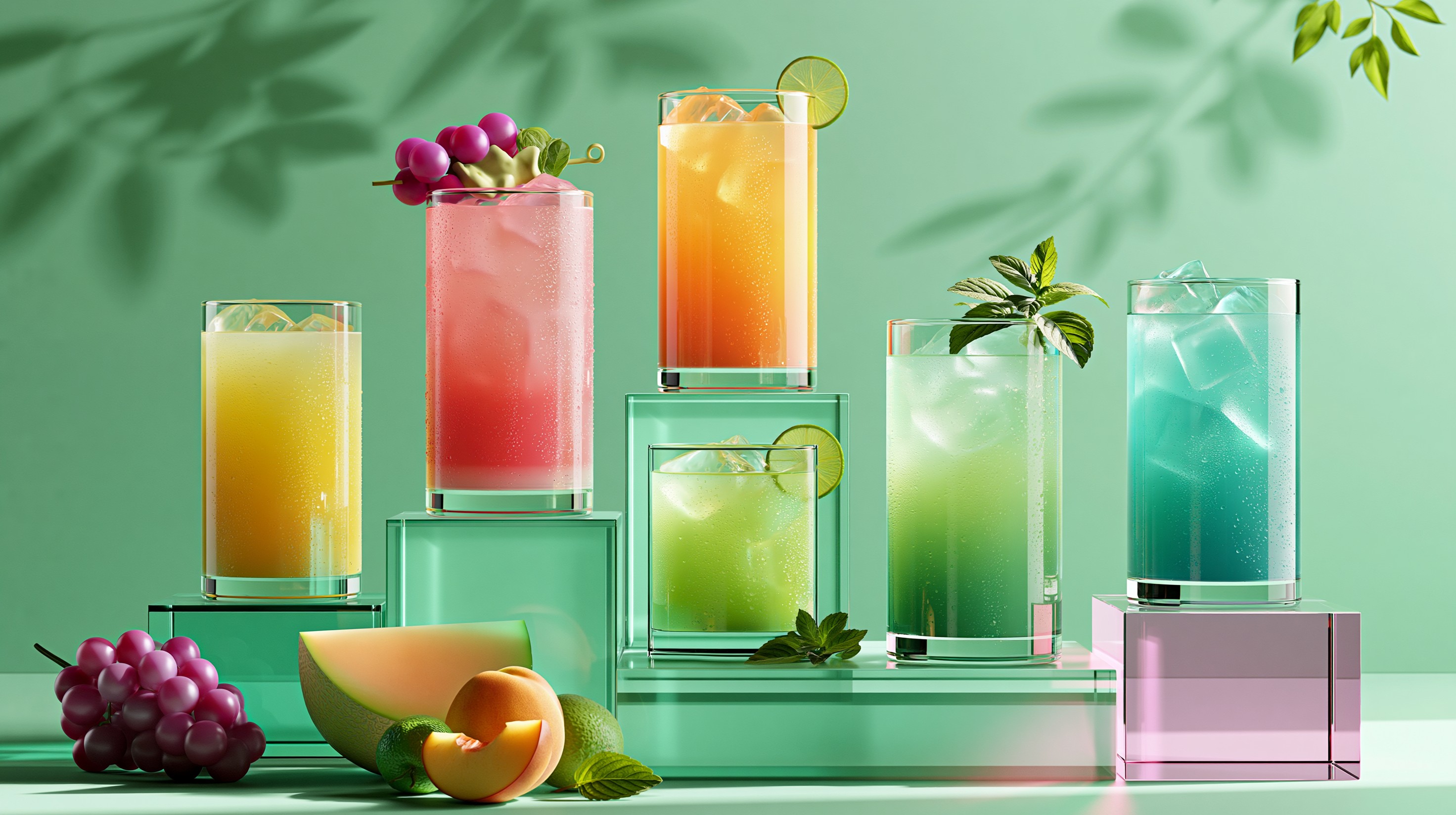 Bebidas Refrescantes y Coloridas con Frutas Frescas