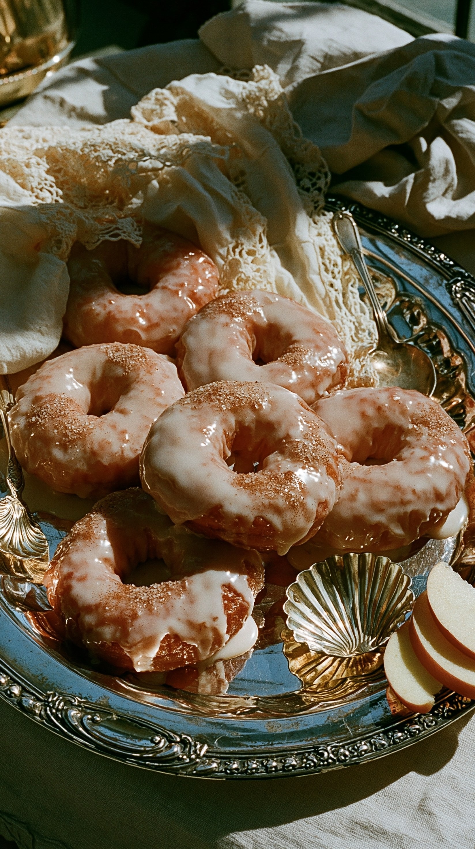 Delicious Glazed Donuts on a Silver Platter