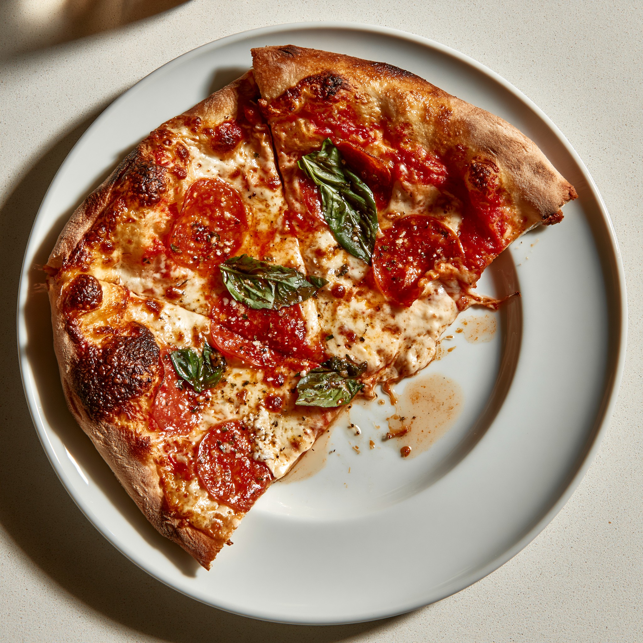 Delicious Pepperoni Pizza with Fresh Basil