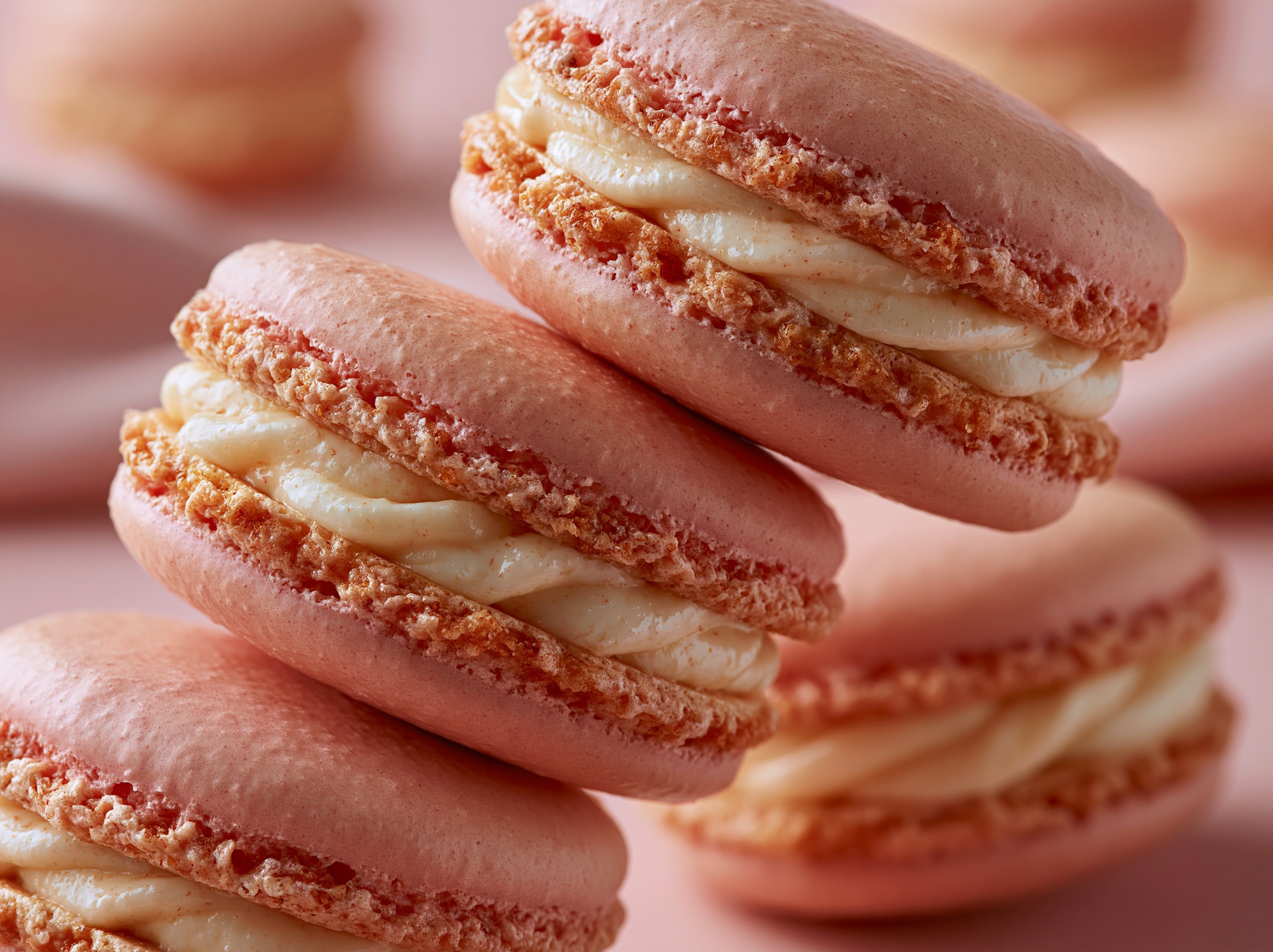 Deliciosos Macarons Rosados con Relleno de Crema