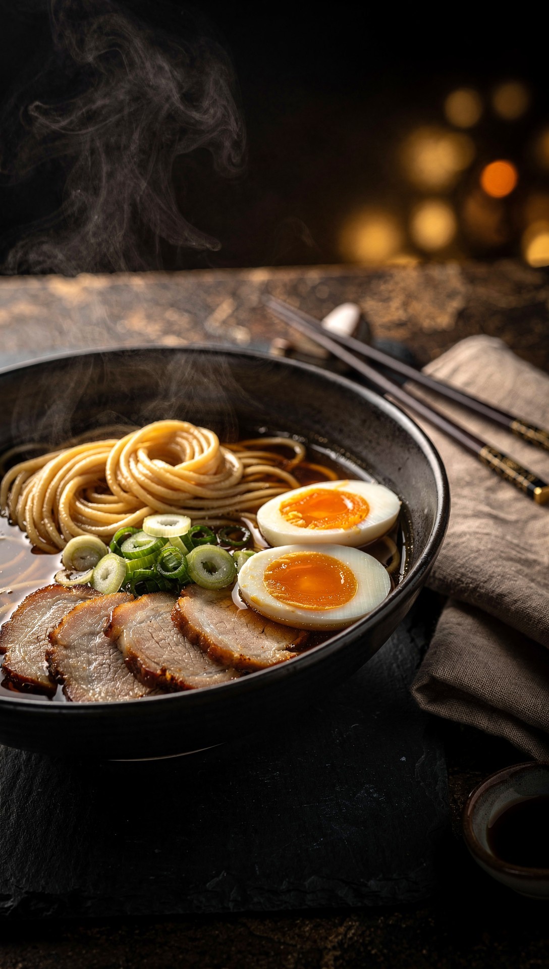 부드러운 반숙 계란이 올려진 맛있는 라면
