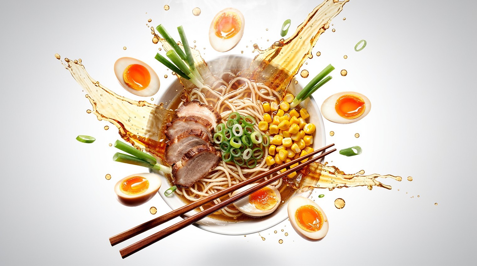 부드러운 돼지고기와 계란이 들어간 맛있는 라면 한 그릇