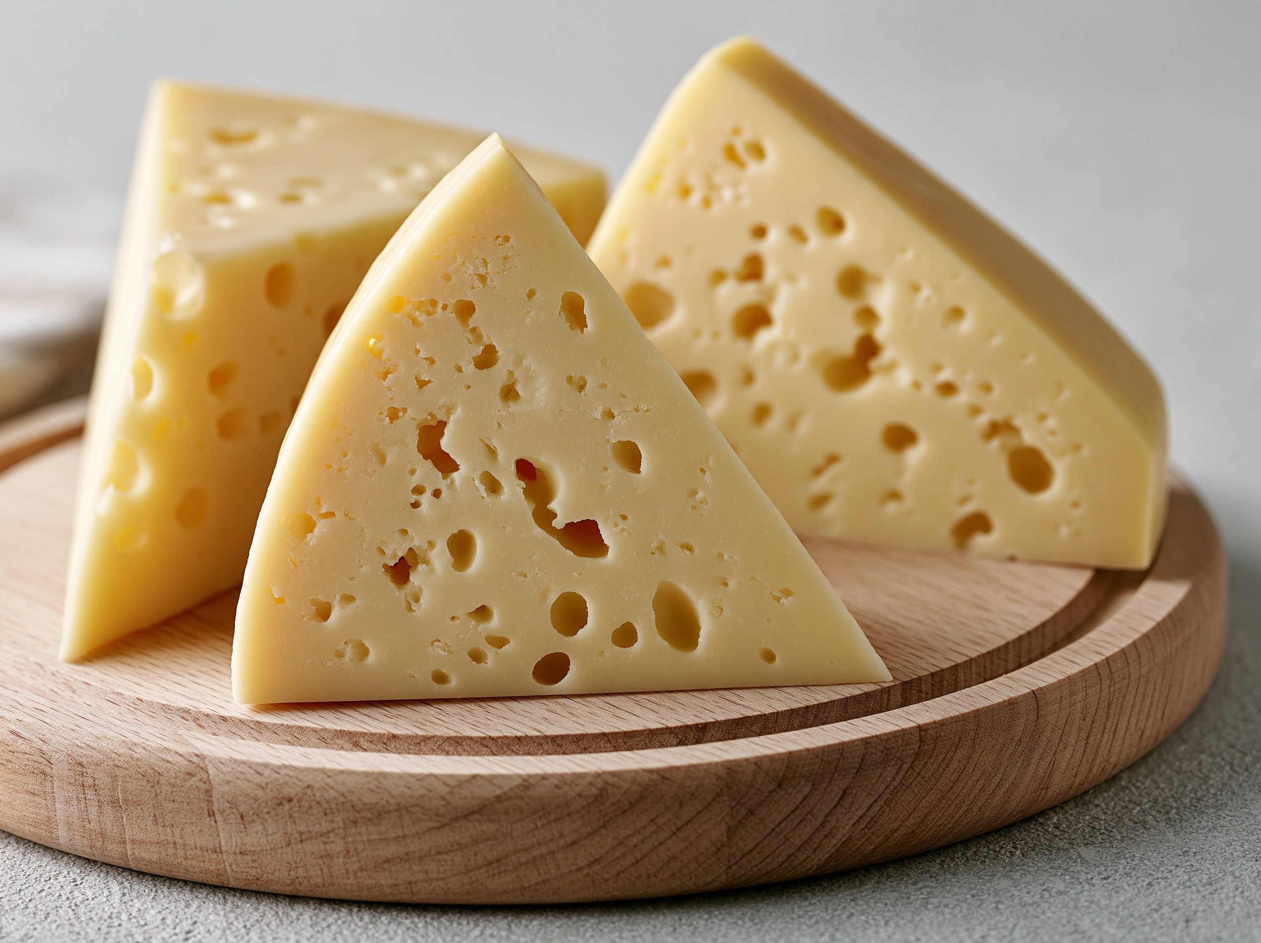 Delicious Yellow Cheese on Wooden Board