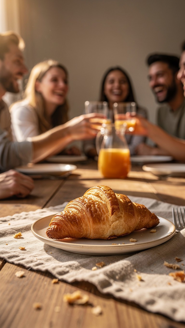 Enjoying Croissants at a Cheerful Gathering