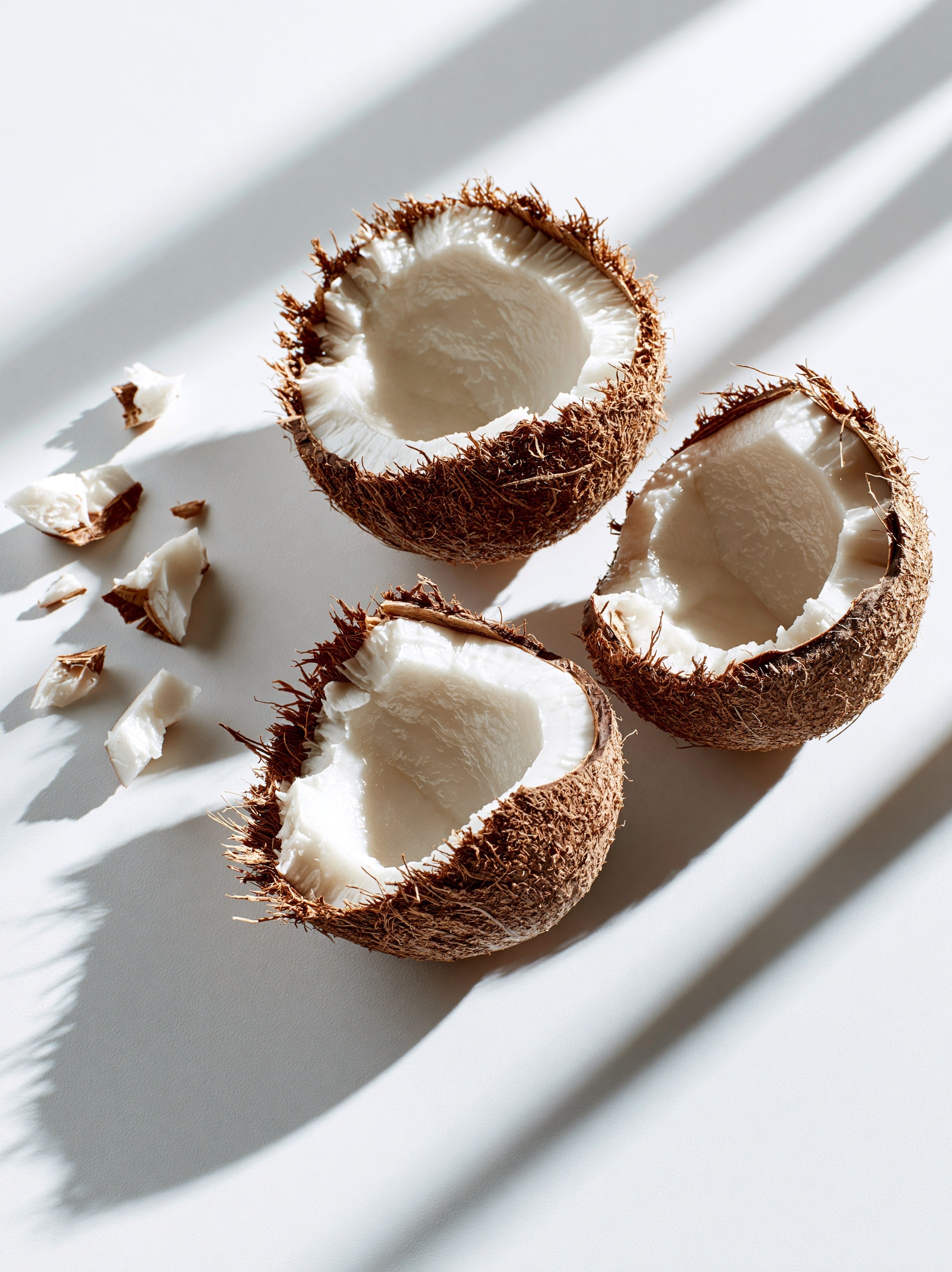 Fresh Coconut Halves on Light Background