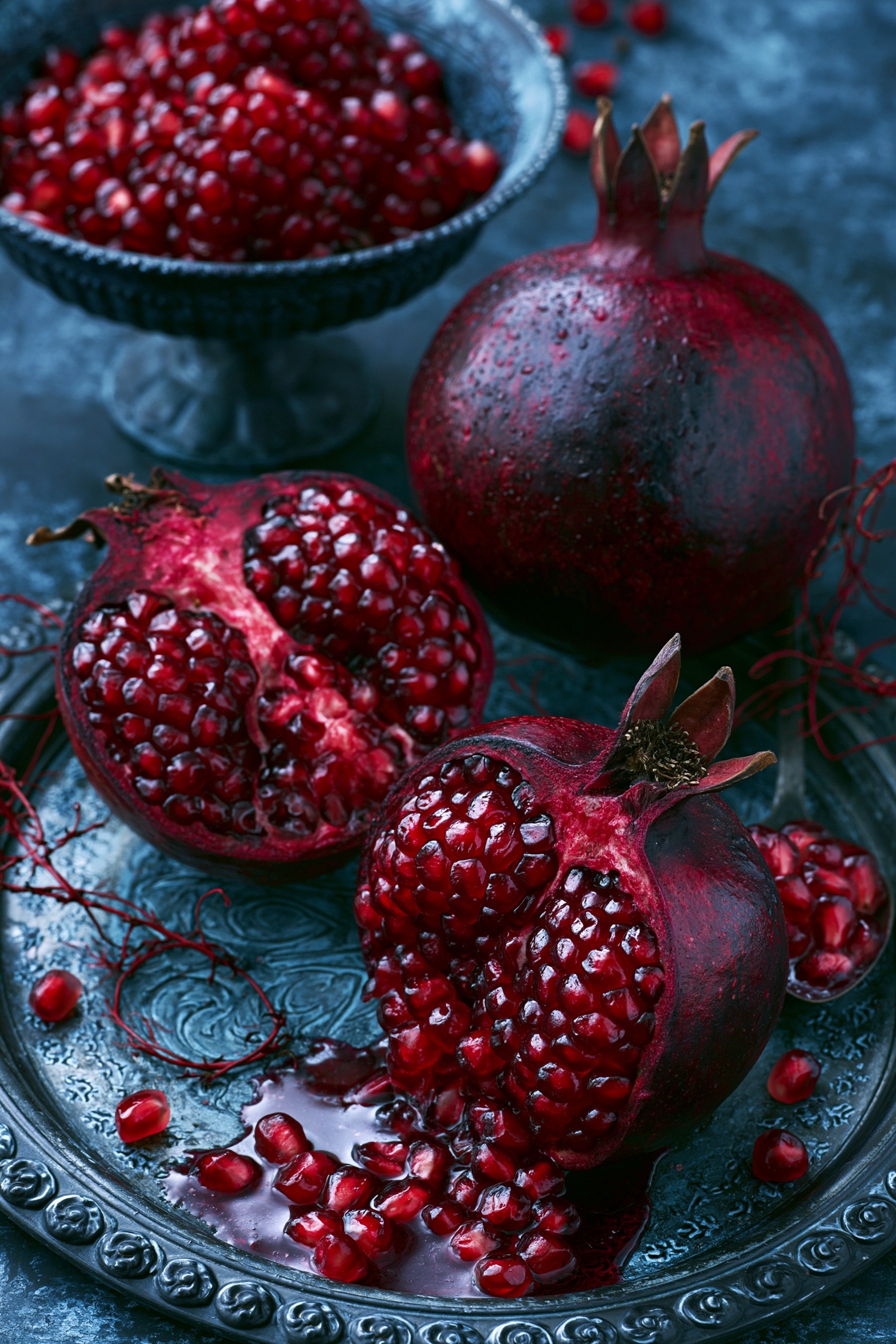 Fresh Pomegranate in a Vintage Plate