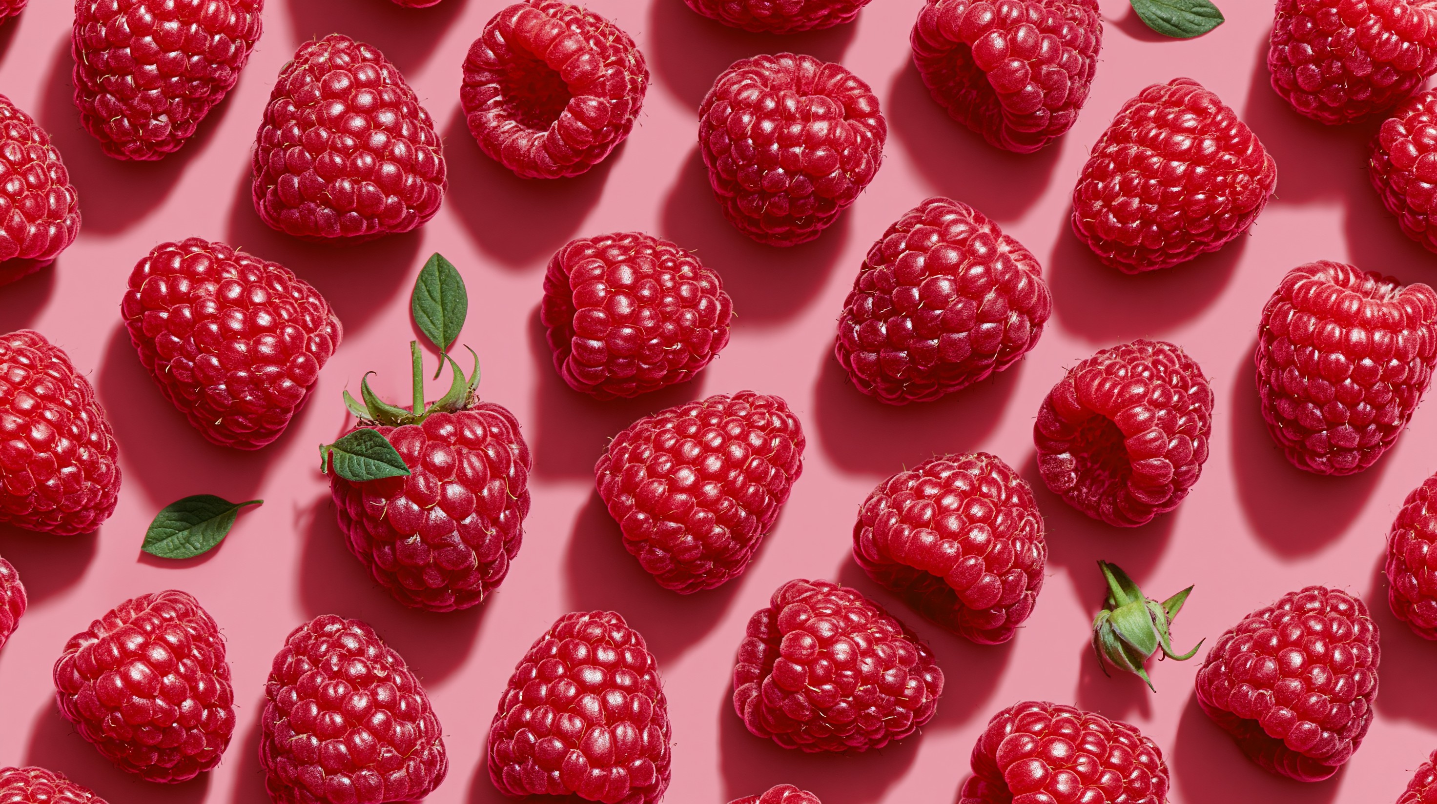 Fresh Vibrant Raspberries on Pink Background