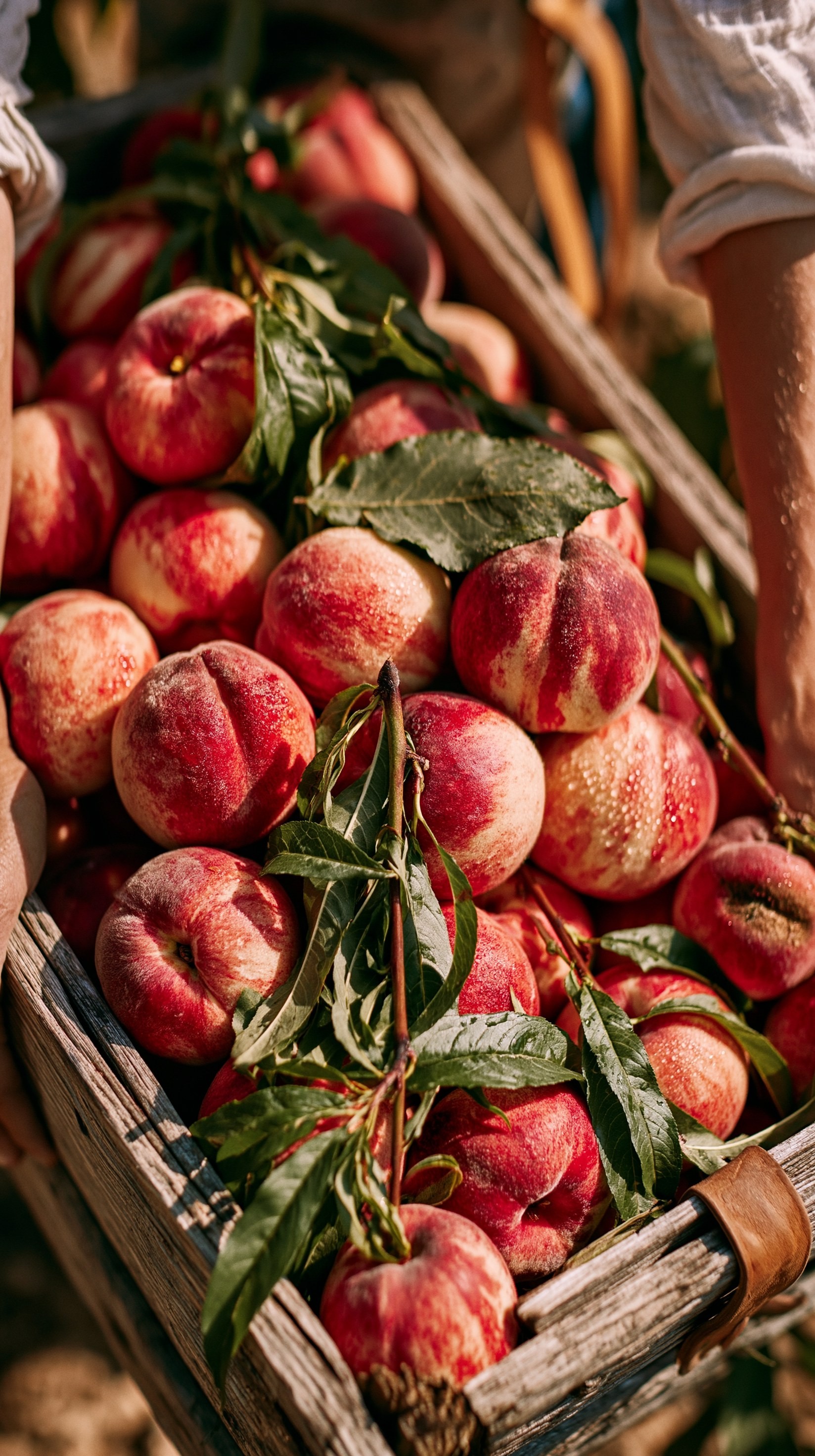 Freshly Harvested Peaches in Rustic Basket