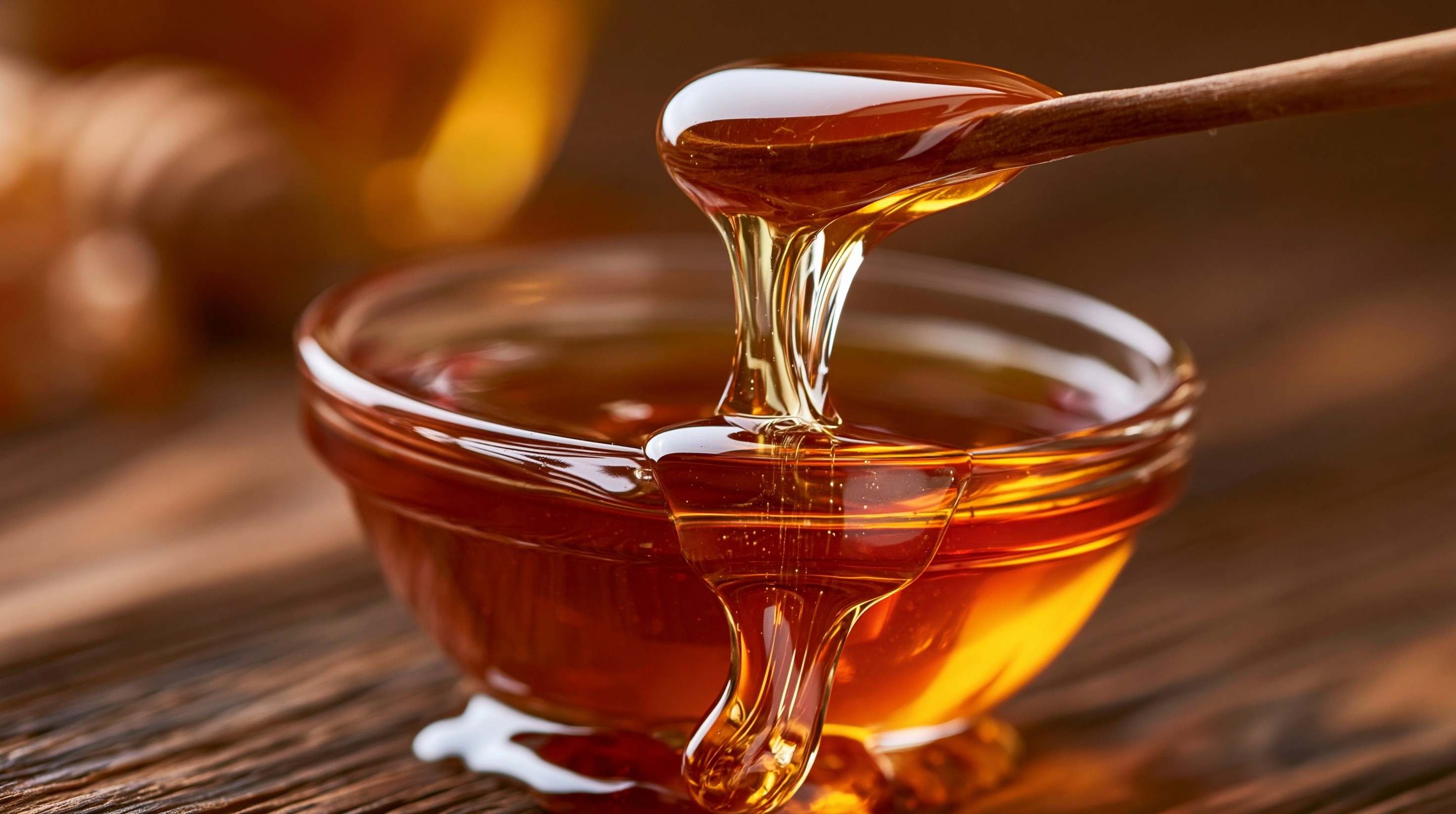 Golden Honey Drizzling in a Bowl