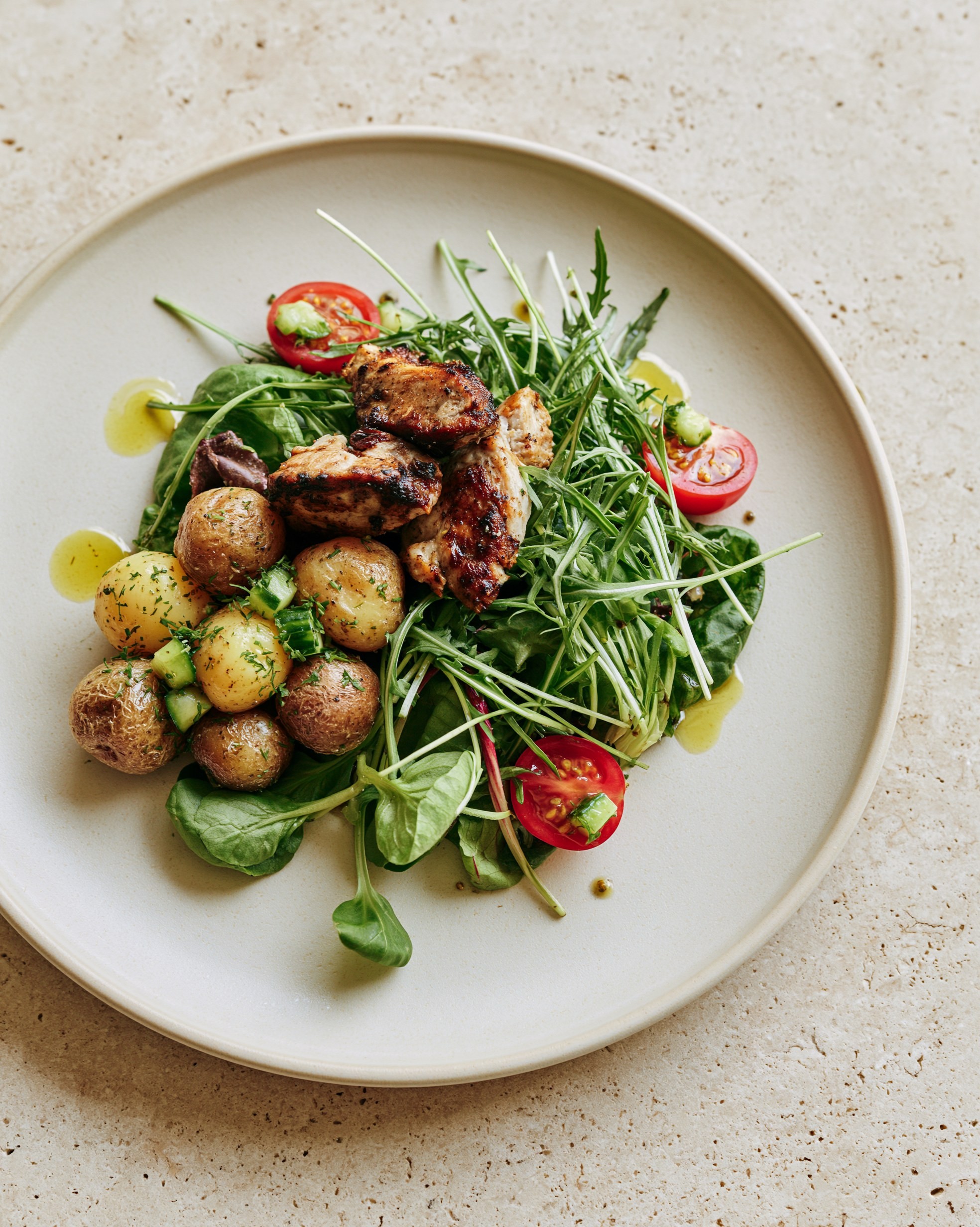 Ensalada de Pollo a la Parrilla con Papas y Verduras